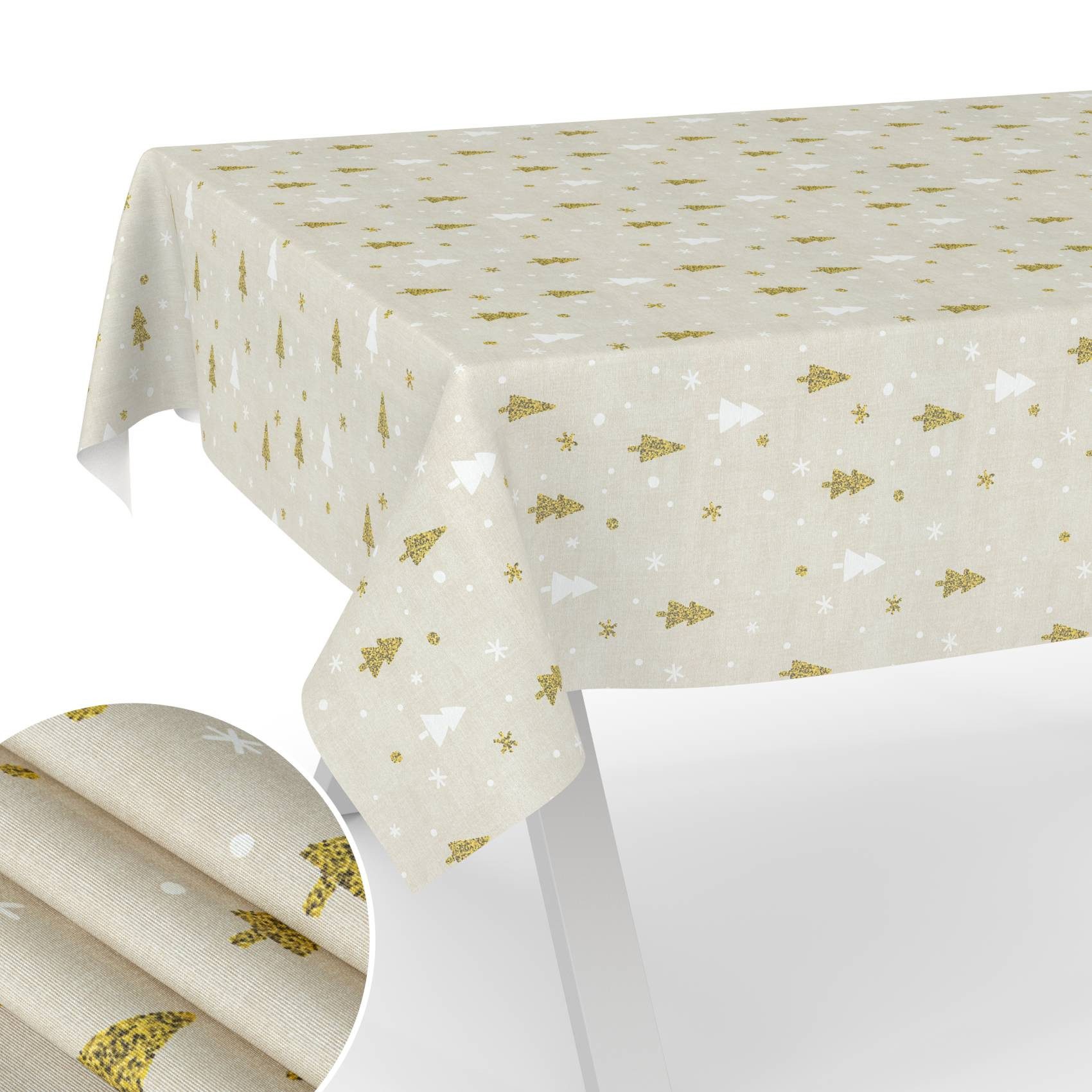 ANRO Tischdecke pflegeleicht Weihnachten Tischtuch Christmas Tannenbaum Tischwäsche (Einzelstück 1-tlg), Schutz-Beschichtung wasserabweisend Gold 90x130cm