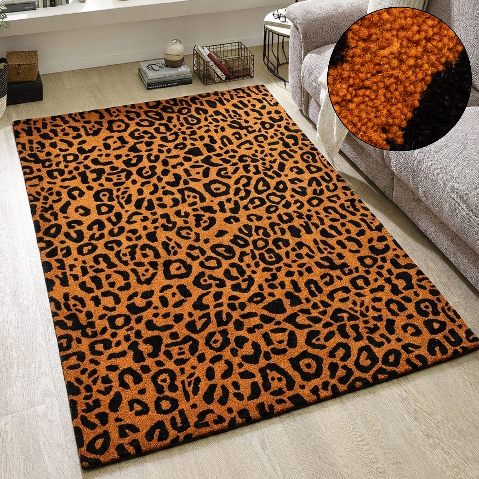 OTTO home Wollteppich Gabbo Leo, Leopardenmuster, handgearbeitet, rechteckig, Höhe: 14 mm, reine Wolle, Uni, Wohnzimmer, Schlafzimmer, Esszimmer