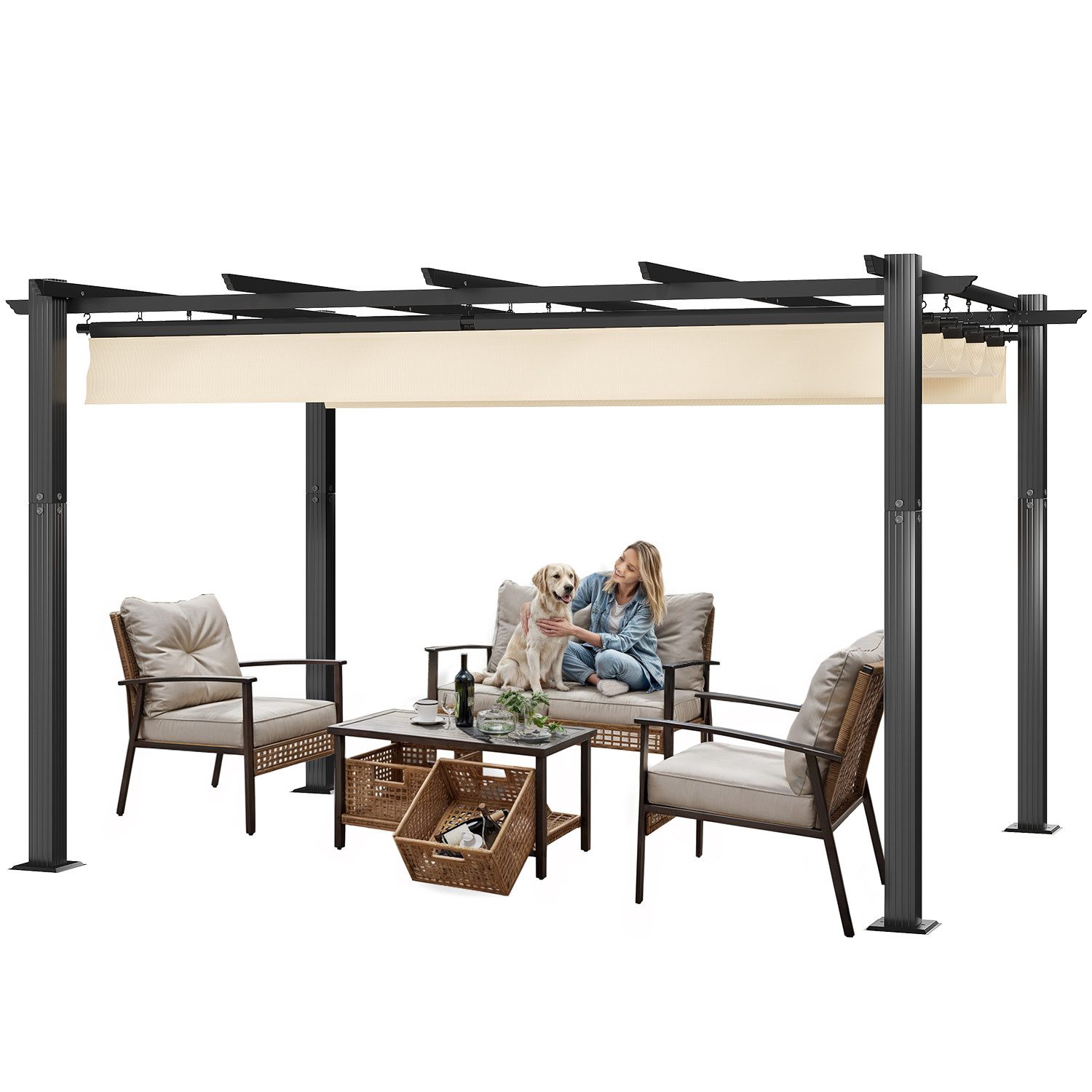 GUNJI Pergola 3x3/3x4m Winterfest, Magnetisch befestigte Aluminium-Pergola, günstig online kaufen