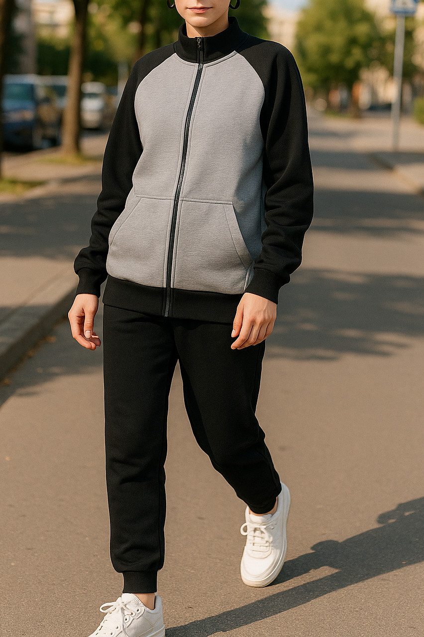 L.gonline Freizeitanzug Damen Trainingsanzug, Freizeitanzug ohne Kapuze 500A (Sweatjacke ohne Kapuze mit Hose, 2-tlg), Fitness Freizeit Casual
