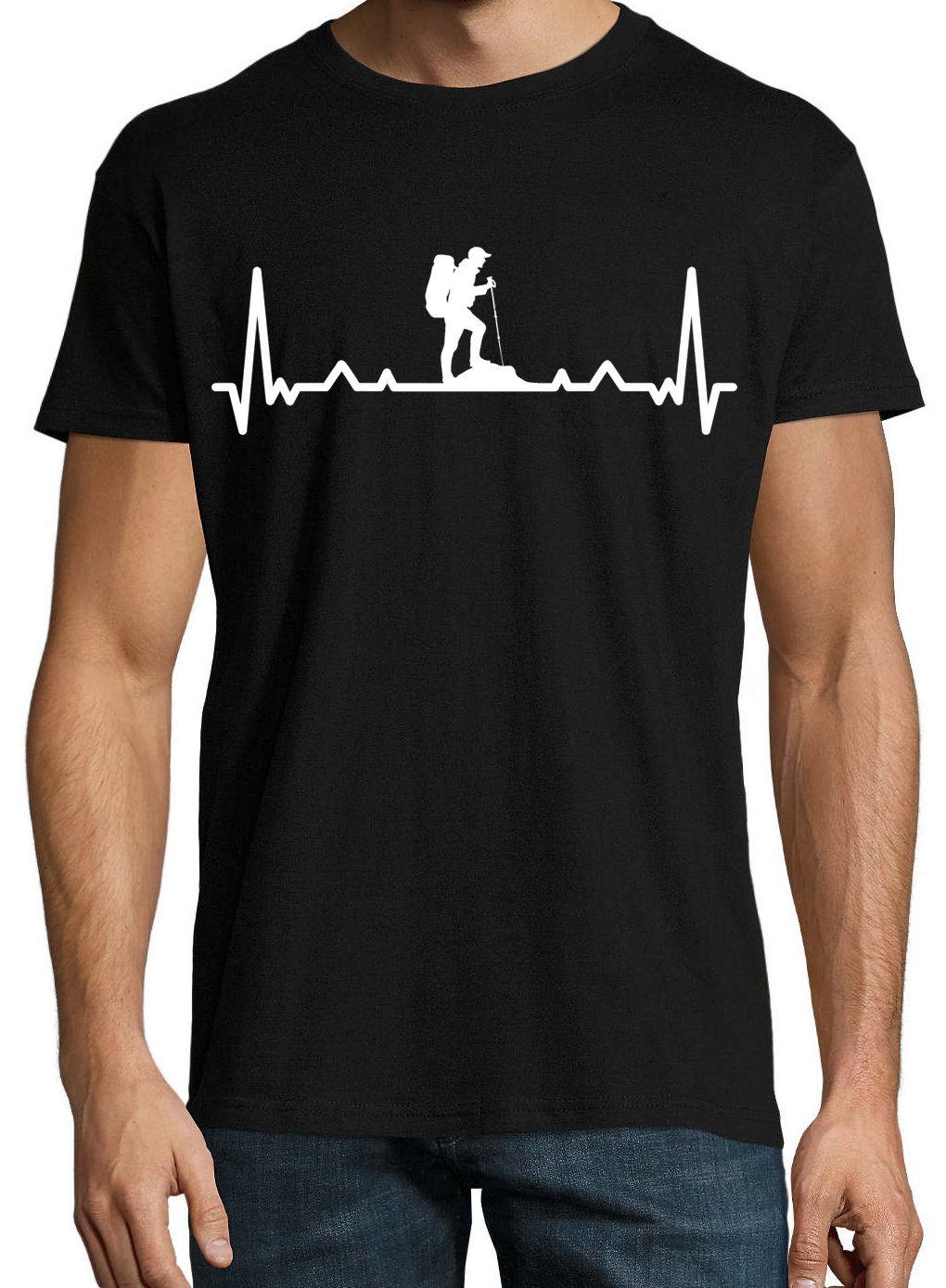 Designz Herren Schwarz Frontdruck Heartbeat Trendigem mit T-Shirt T-Shirt Wandern Youth