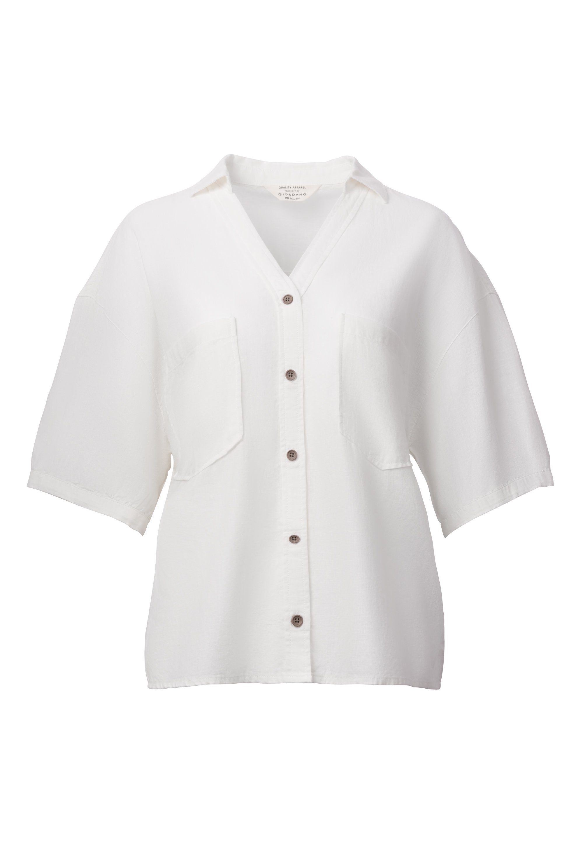 GIORDANO Klassische Bluse weiß schicken mit Puffärmeln