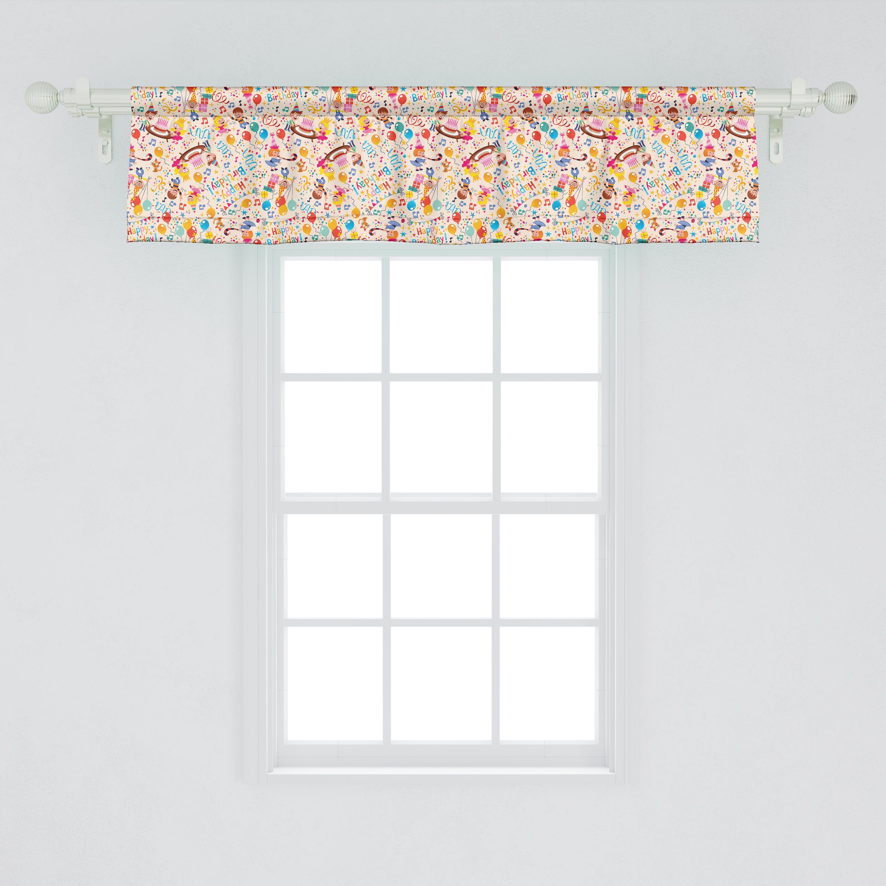 Scheibengardine Vorhang Volant für Küche Feiern Stangentasche, mit Abakuhaus, Kinder Geburtstag Dekor Microfaser, Schlafzimmer