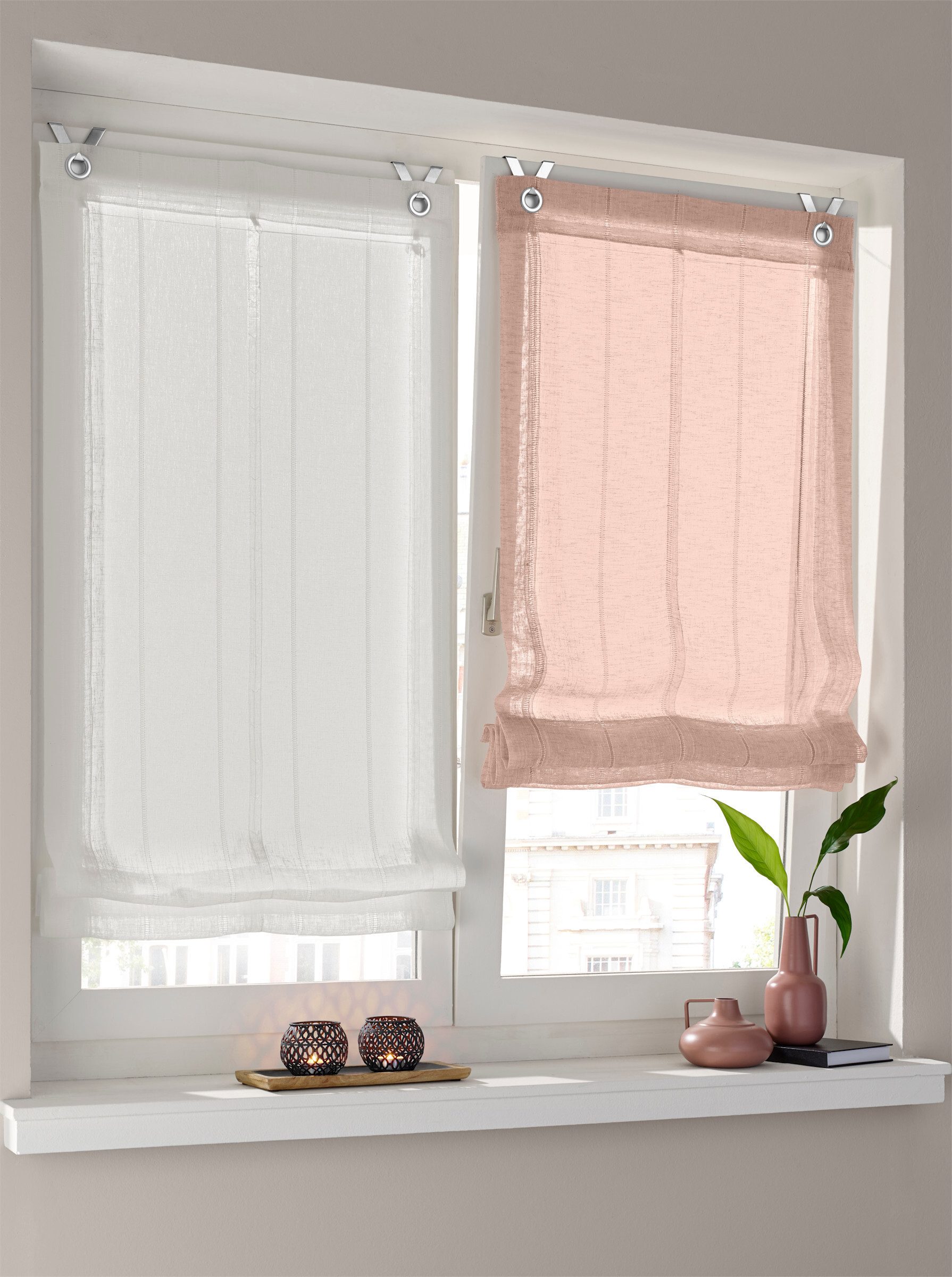 Rollo Raffrollo, heine, halbtransparent, Ösen mit Fensterhaken