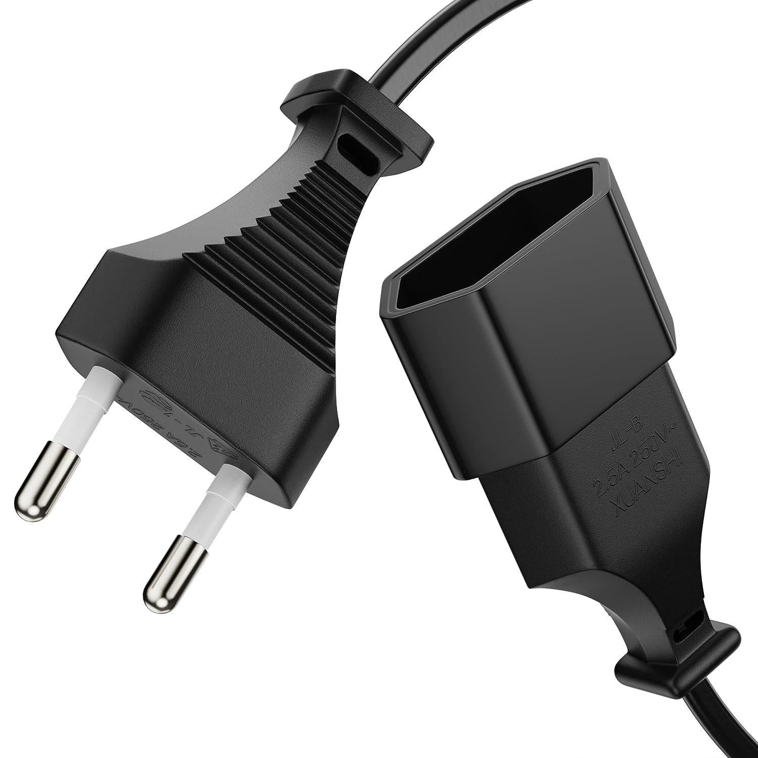 conecto conecto Strom-Kabel-Verlängerung, Euro-Stecker gerade auf Euro-Buchse Stromkabel, (100 cm) schwarz