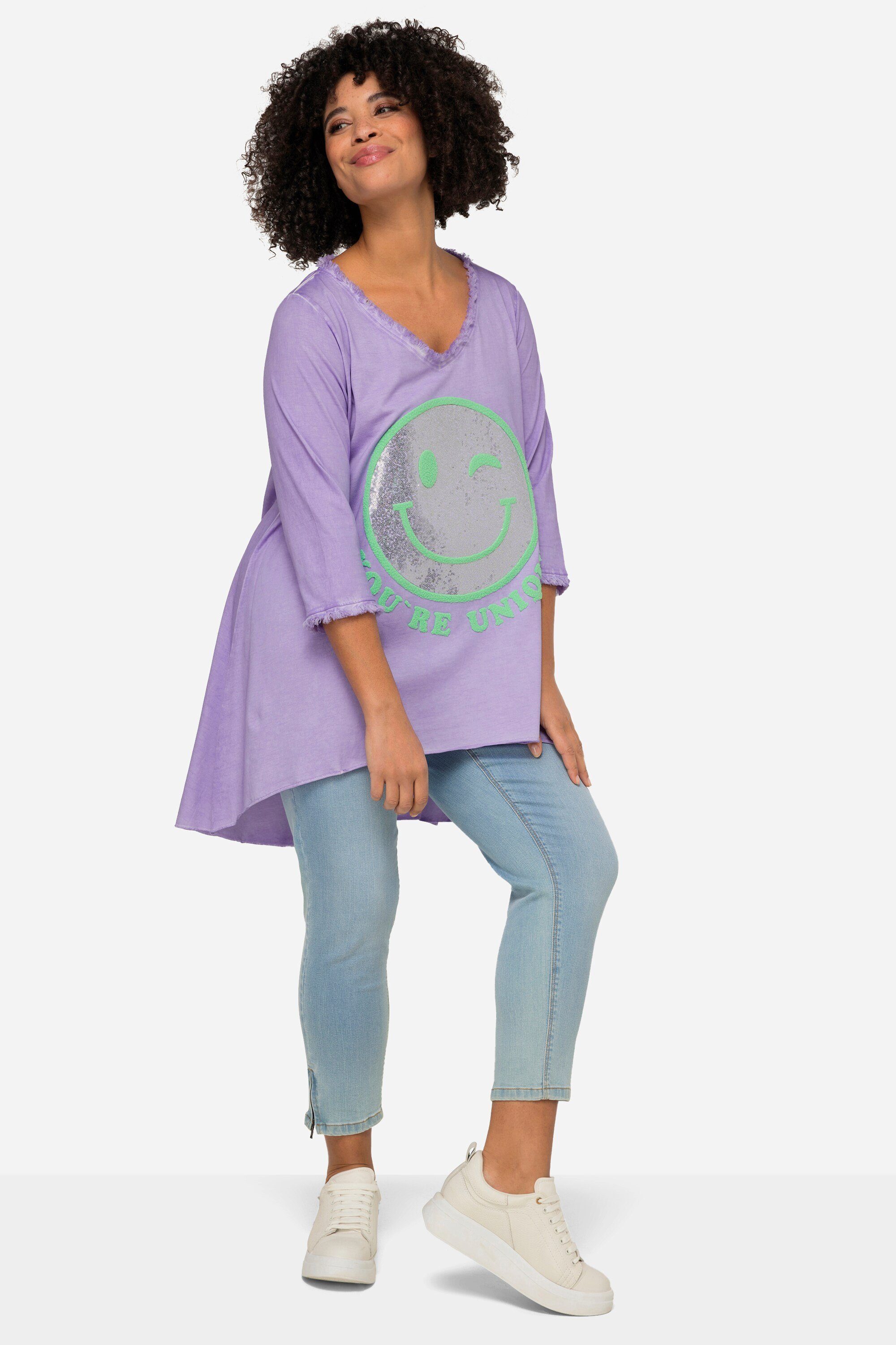 Angel of Style Longshirt Longshirt Smiley Rundhals Langarm gerundeter Saum