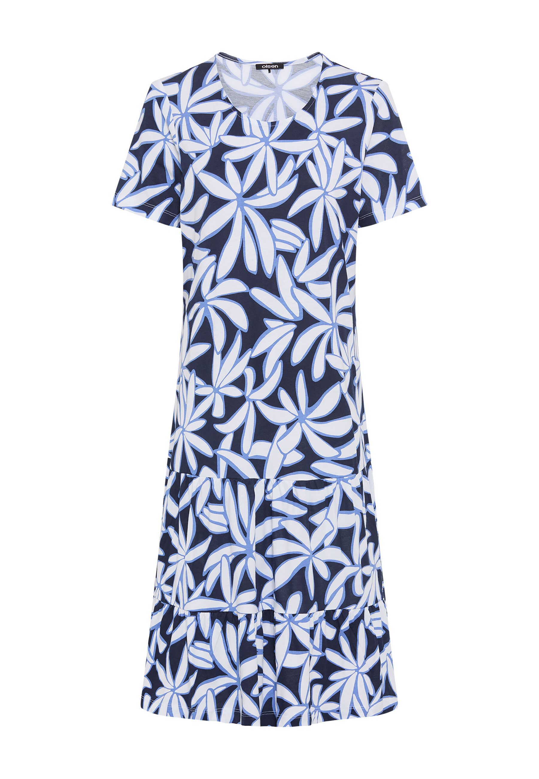 Olsen Midikleid Jerseykleid mit Volants und Allover-Dessin