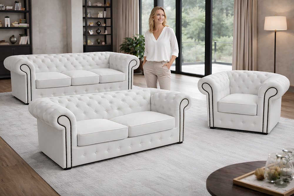 JVmoebel Chesterfield-Sofa Chesterfield Sofa aus echtem Rindsleder in eleganter Optik, Made in Europa