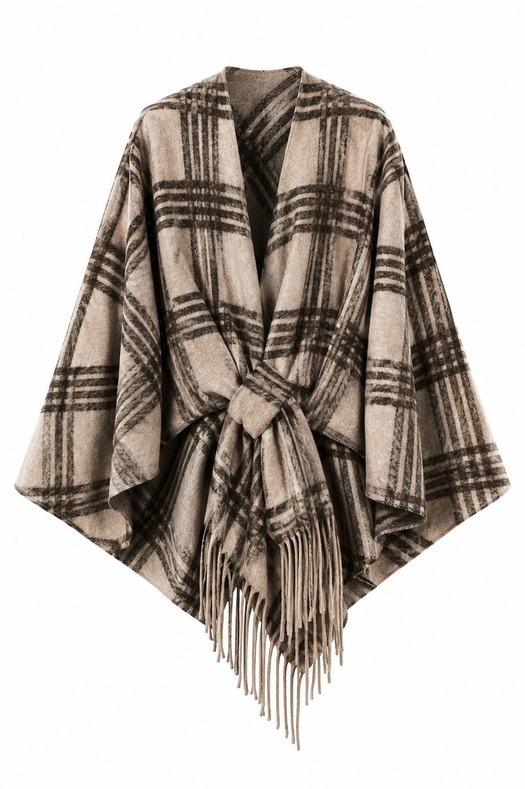 ITALY VIBES Strickponcho - Modischer Wollmix-Poncho mit Karomuster für Damen