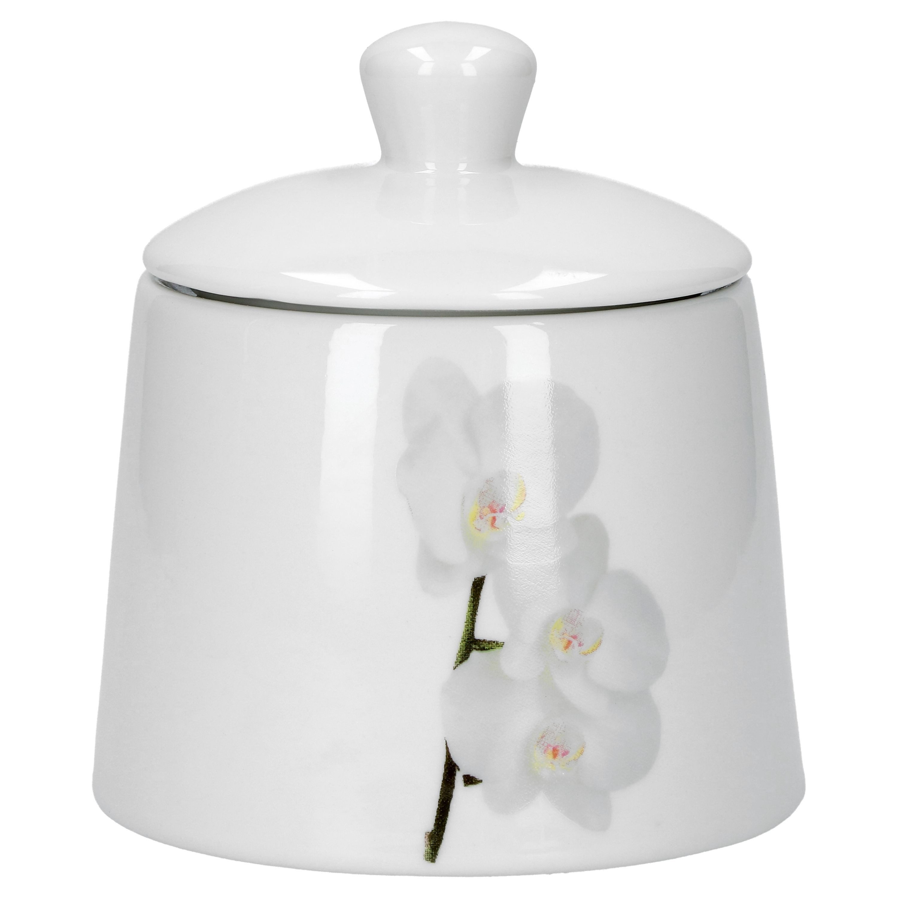 van Well Milch- und Zuckerset Kaffeeergänzungsset Milchkännchen & Zuckerdose Vanda weiße Orchidee, Porzellan