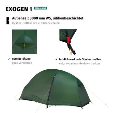 Wechsel Kuppelzelt Trekkingzelt Exogen 1 Personen Geodät, Camping Fahrrad Biwak Zelt 1,48 kg