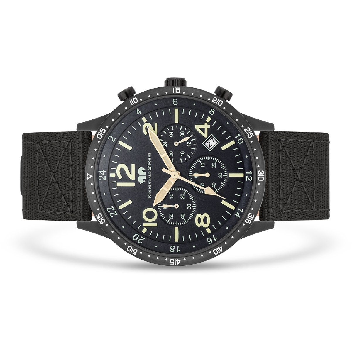 Rhodenwald & Söhne schwarz, Captain Chronograph mit Flight Nylon-Armband