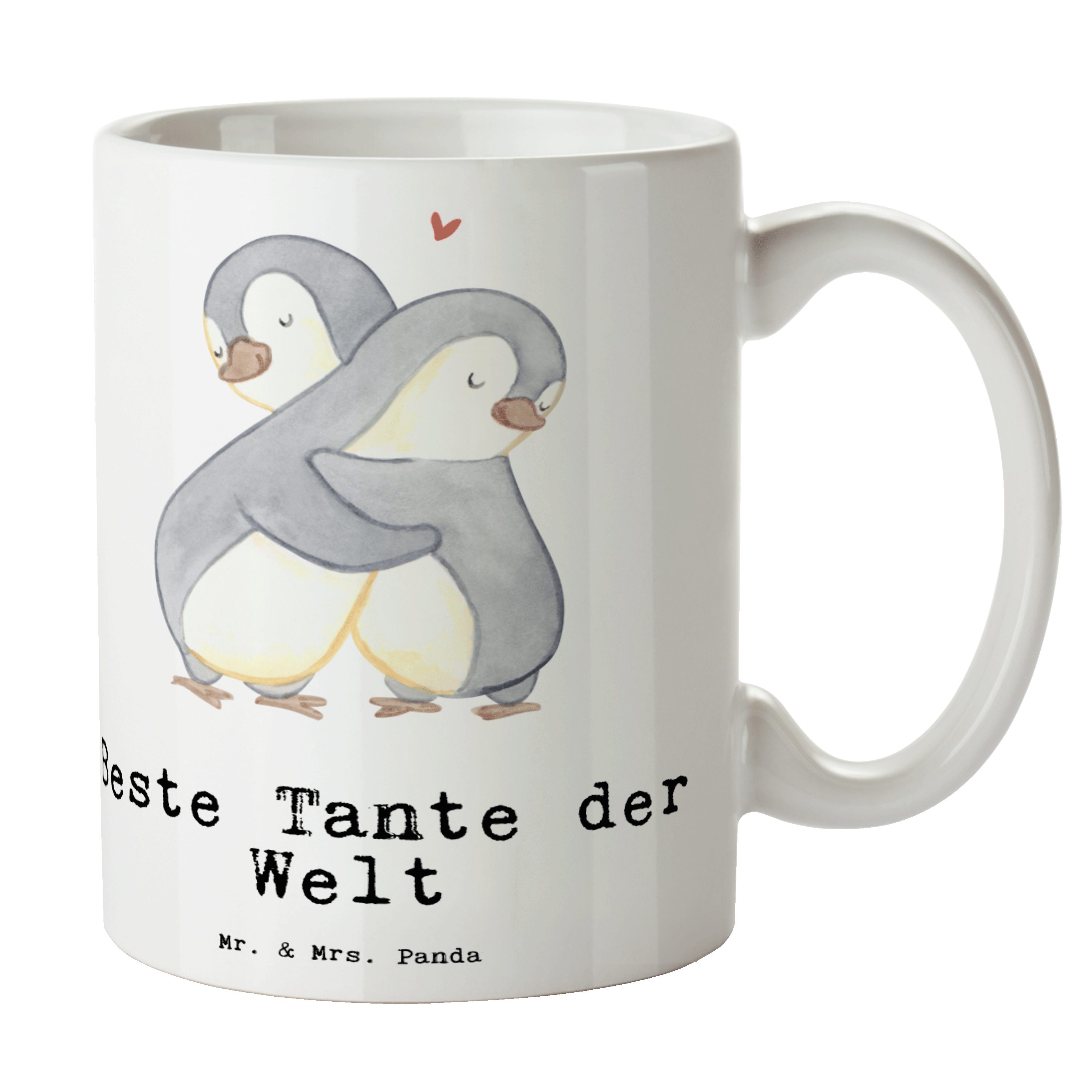 Mr. & Mrs. Panda Tasse Pinguin Beste Tante der Welt - Weiß - Geschenk, Geburtstag, Dankeschön, Geburtstagsgeschenk, Büro, Schenken, Becher, Taufe, Tee, Familie, Kaffeebecher, Keramik