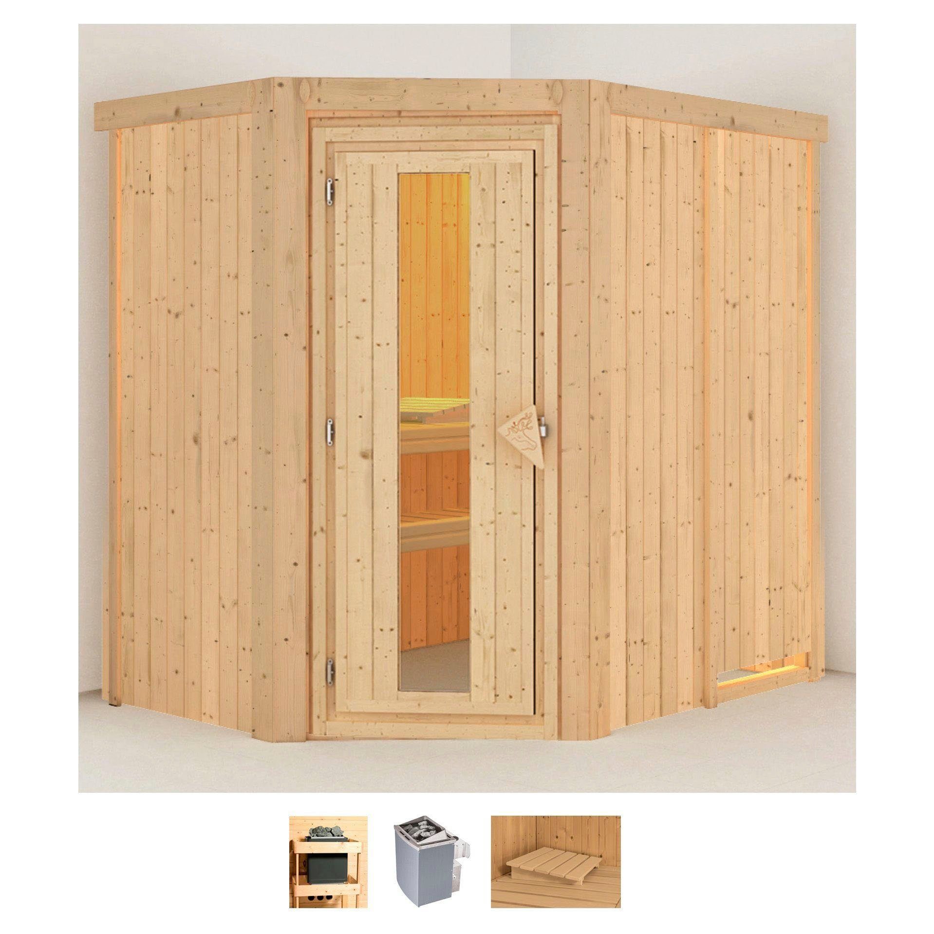 Karibu Sauna Clara, BxTxH: 151 x 196 x 198 cm, 68 mm, (Set) Ofen 9 kW integr. Strg