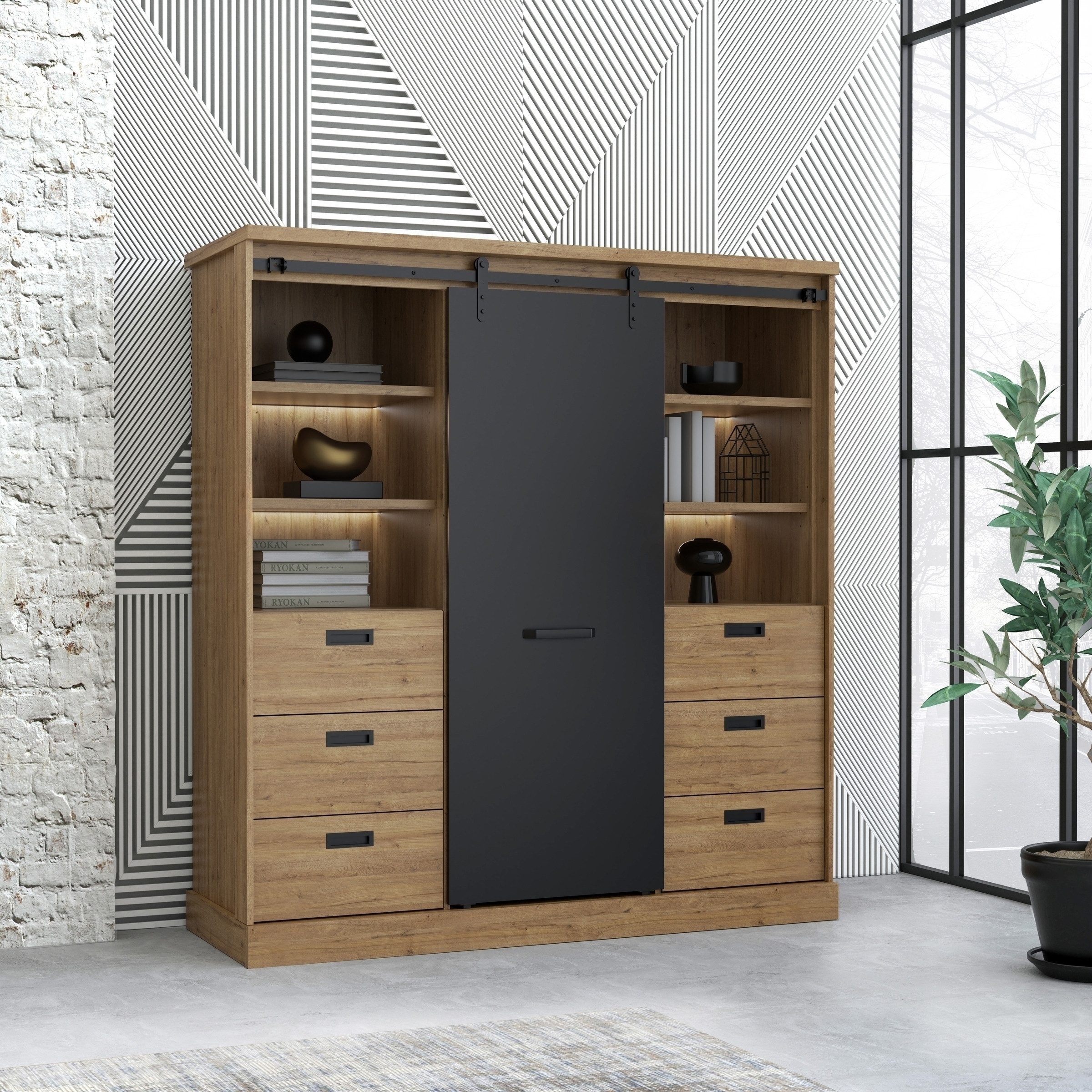 freiraum Highboard Kaszimiro, in braun,schwarz - 148,4x160,2x52cm (BxHxT)