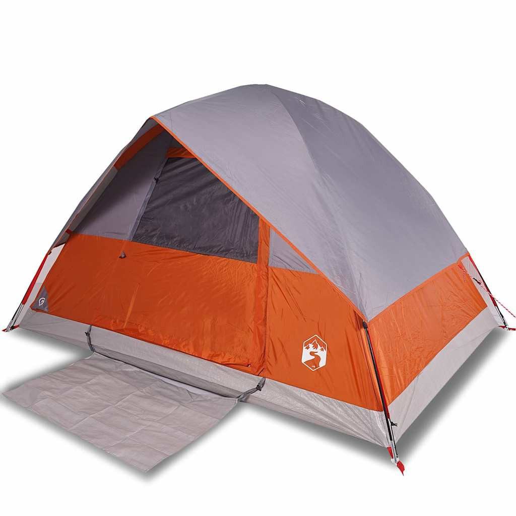 Kuppelzelt Kuppel-Campingzelt 4 Personen Grau und Orange Wasserdicht
