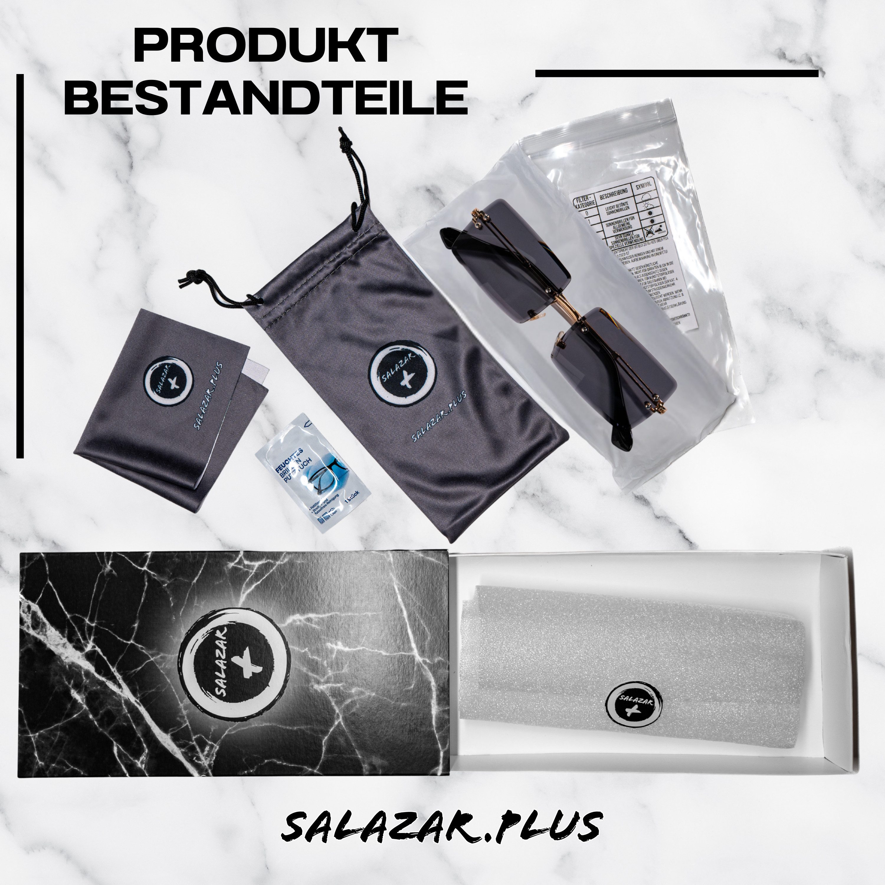 salazar.plus Sonnenbrille Randlos Rechteckig Unisex Rahmenlos Damen Herren leichte Brille