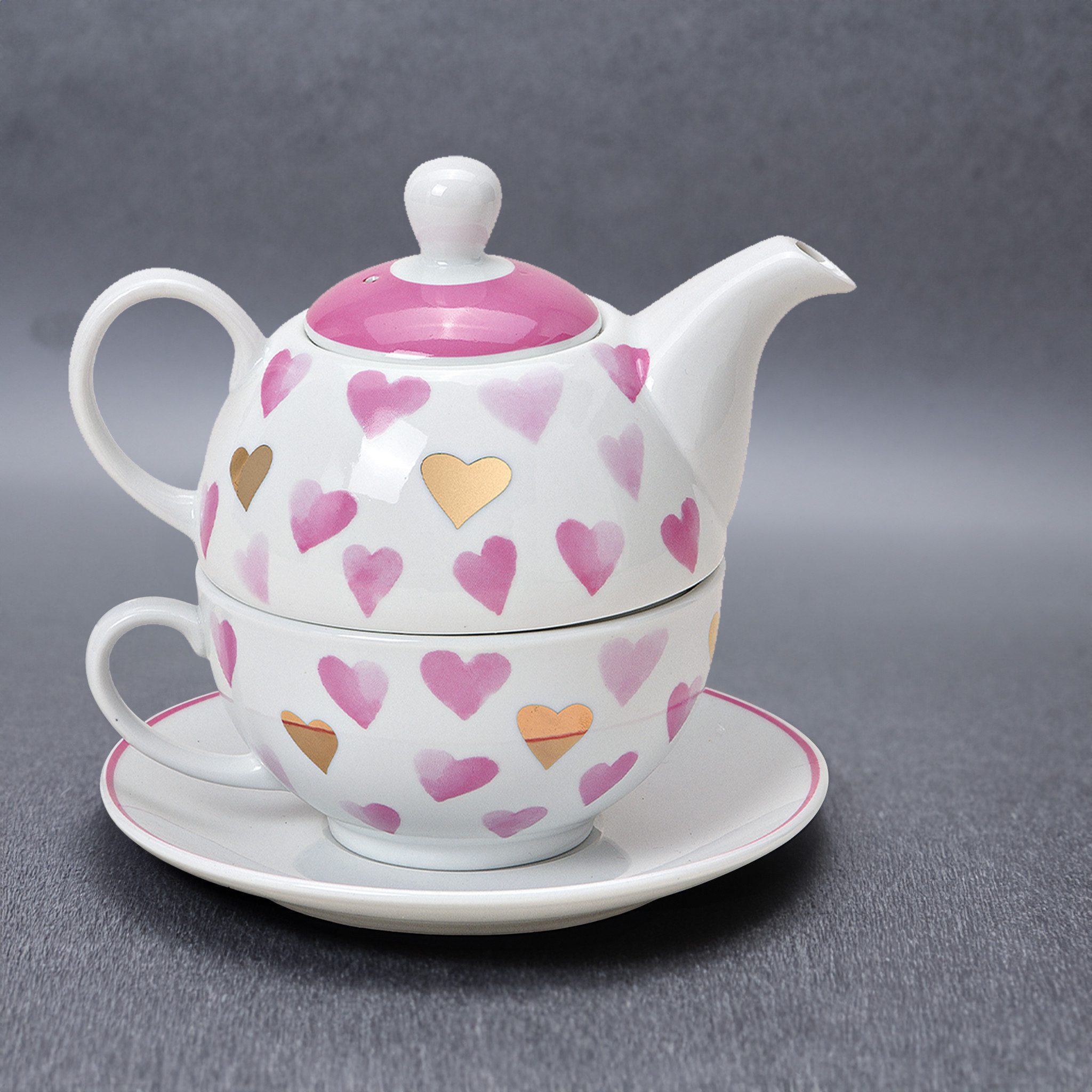 matches21 HOME & HOBBY Teekanne Tea for One Tee Set Herzen rosa gold, 0.6 l, (1-St) – Bild 5 von 5