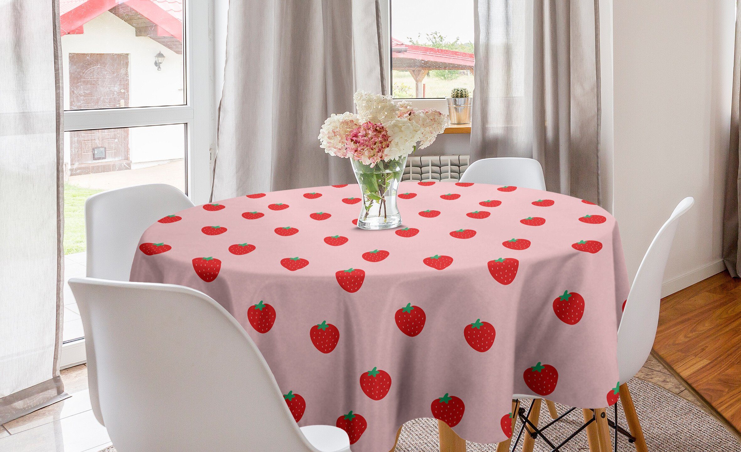 Abakuhaus Tischdecke Kreis Tischdecke Abdeckung für Esszimmer Küche Dekoration, Erdbeere Cartoon-Sommer-Früchte