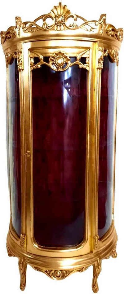 Casa Padrino Vitrine Barock Vitrine Gold / Bordeaux - Vitrinenschrank - Wohnzimmerschrank Glasvitrine - Antik Look Gls Schrank