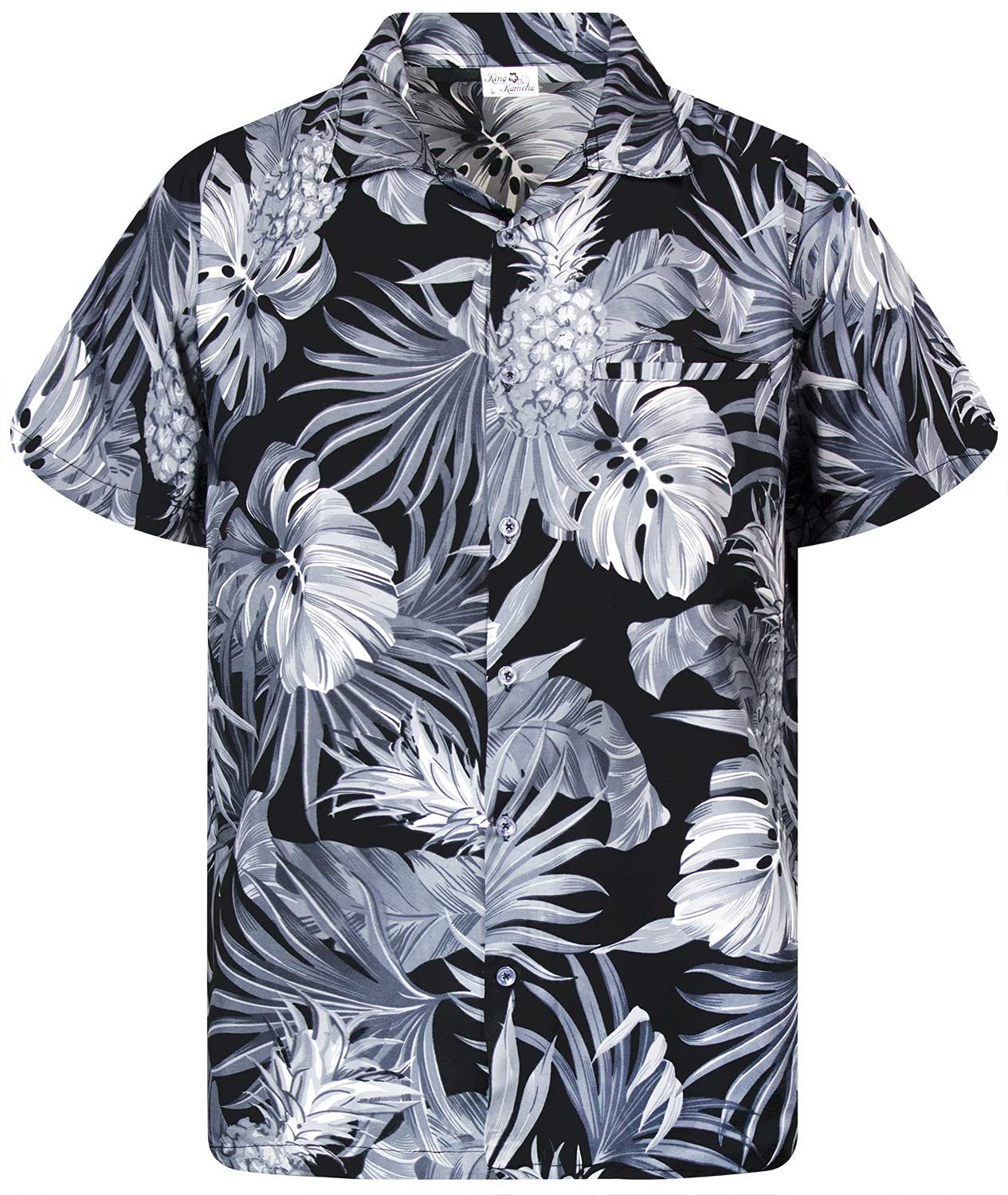 King Kameha Hawaiihemd Pineapple Leaves Kids Funky Hawaii-Hemd Kinder Kurzarm Front-Tasche