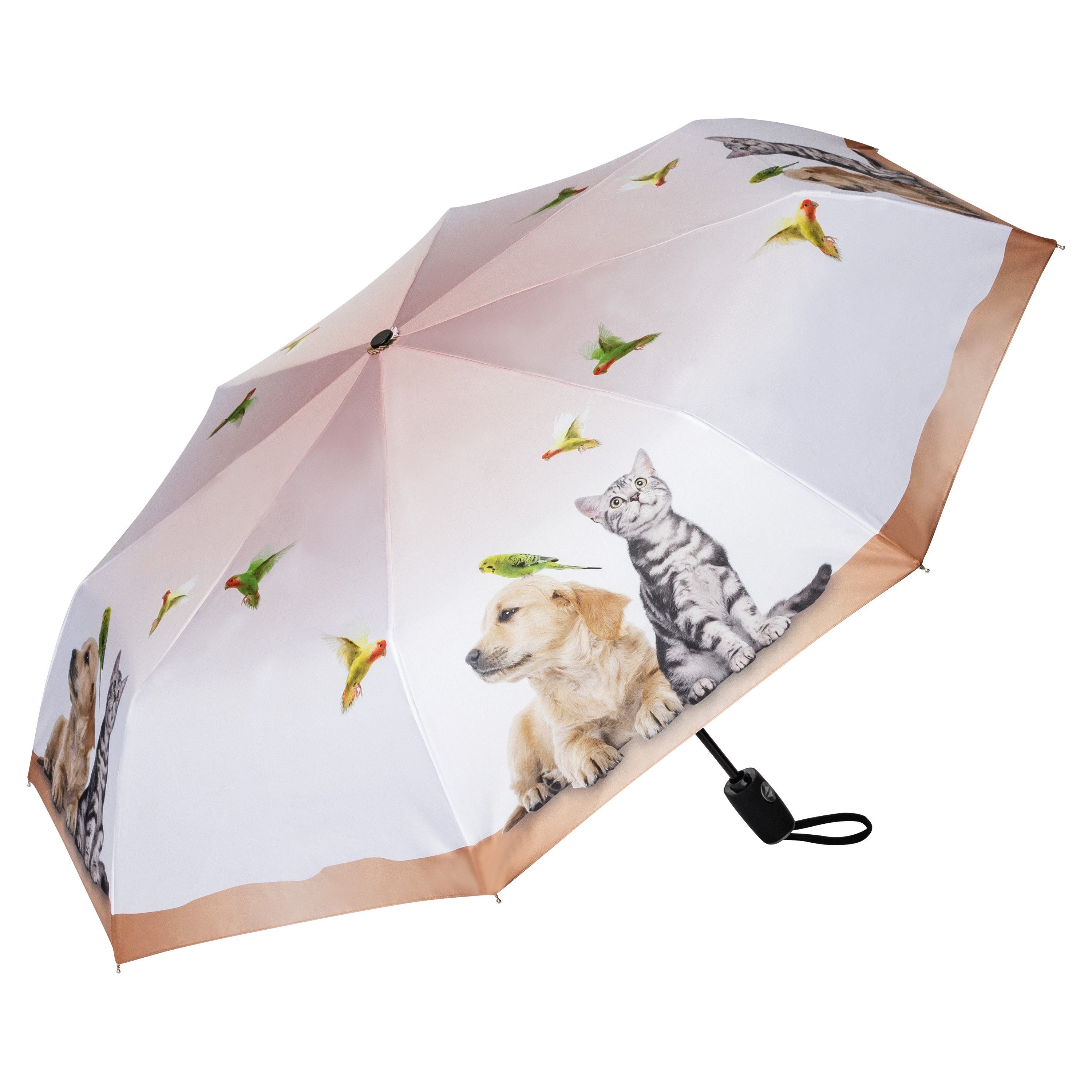 von Lilienfeld Taschenregenschirm Motivschirm Welpe Kätzchen Vogel  Tierleben Auf-Zu-Automatik Leicht, bedruckt mit Tiermotiv | Taschenschirme