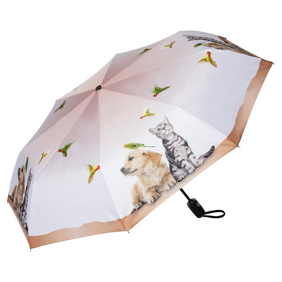 von Lilienfeld Taschenregenschirm Motivschirm Welpe Kätzchen Vogel  Tierleben Auf-Zu-Automatik Leicht, bedruckt mit Tiermotiv