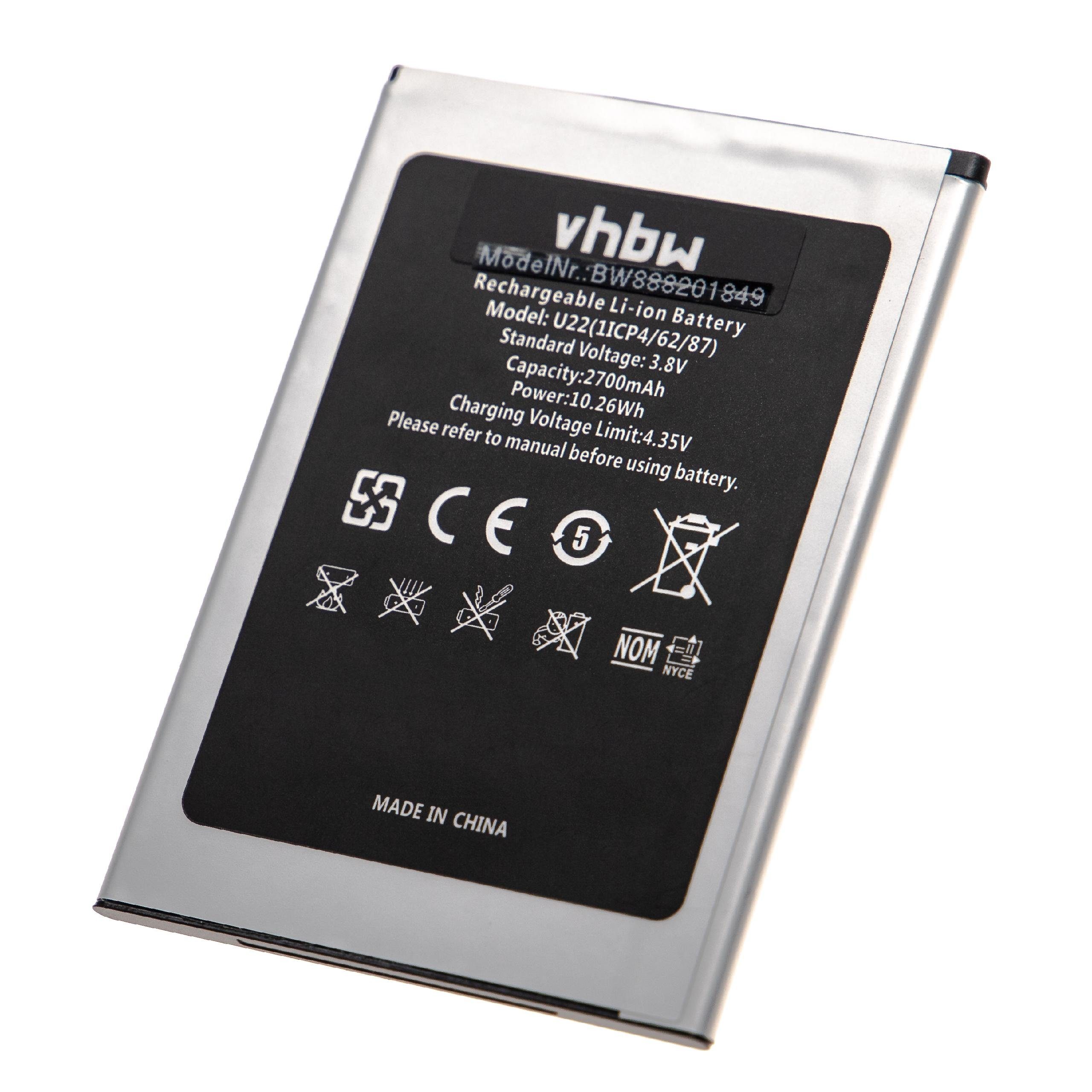 vhbw kompatibel mit Oukitel U22 Smartphone-Akku Li-Ion 2700 mAh (3,8 V)