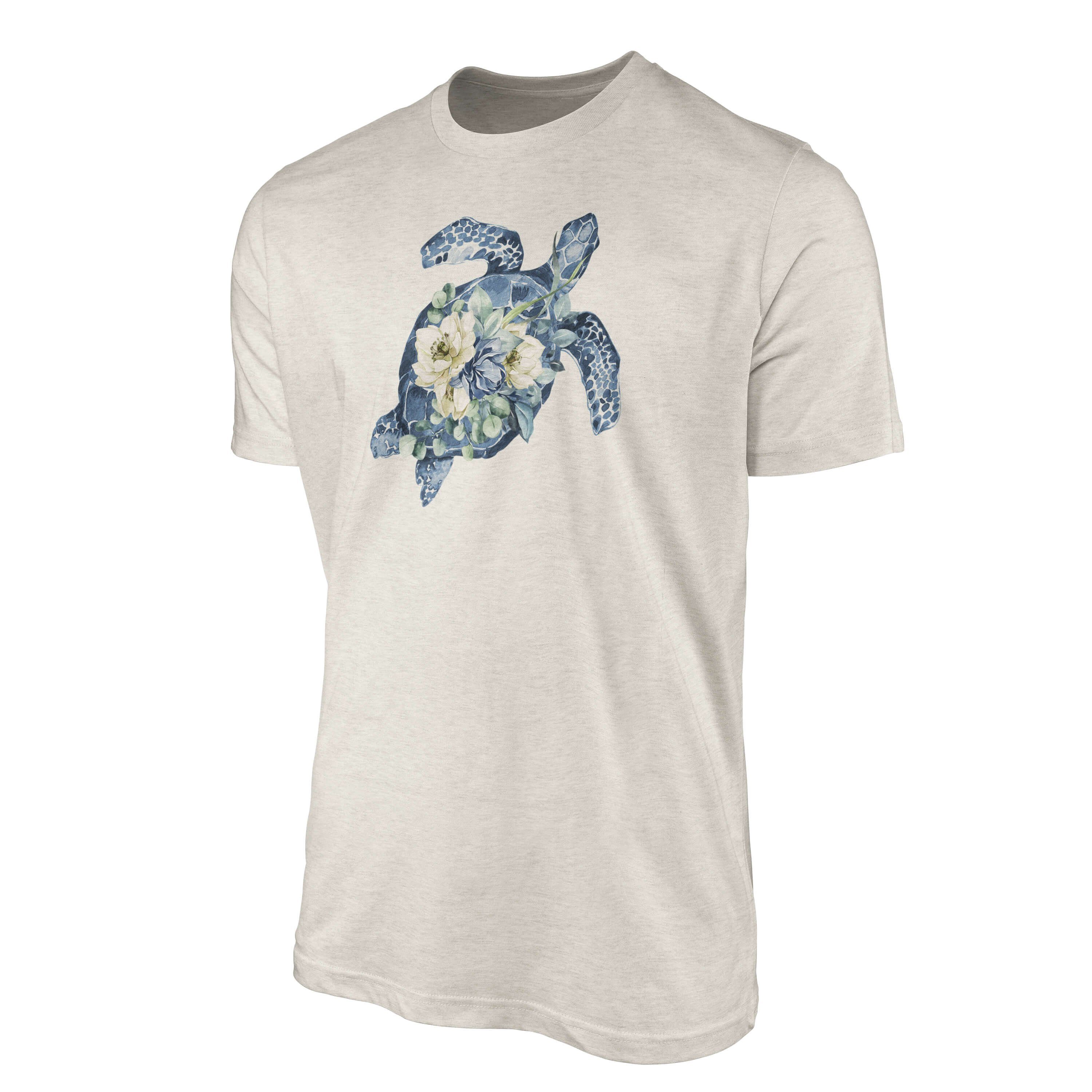Wasserfarben Art T-Shirt (1-tlg) Blumen Shirt 100% T-Shirt Sinus Seeschildkröte Bio-Baumwolle Herren Motiv gekämmte Nachhalti