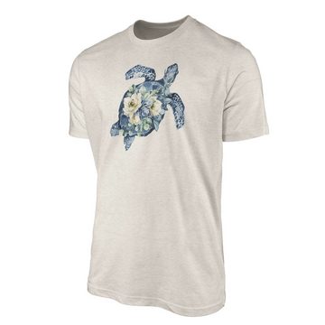 Sinus Art T-Shirt Herren Shirt 100% gekämmte Bio-Baumwolle T-Shirt Blumen Seeschildkröte Wasserfarben Motiv Nachhalti (1-tlg)