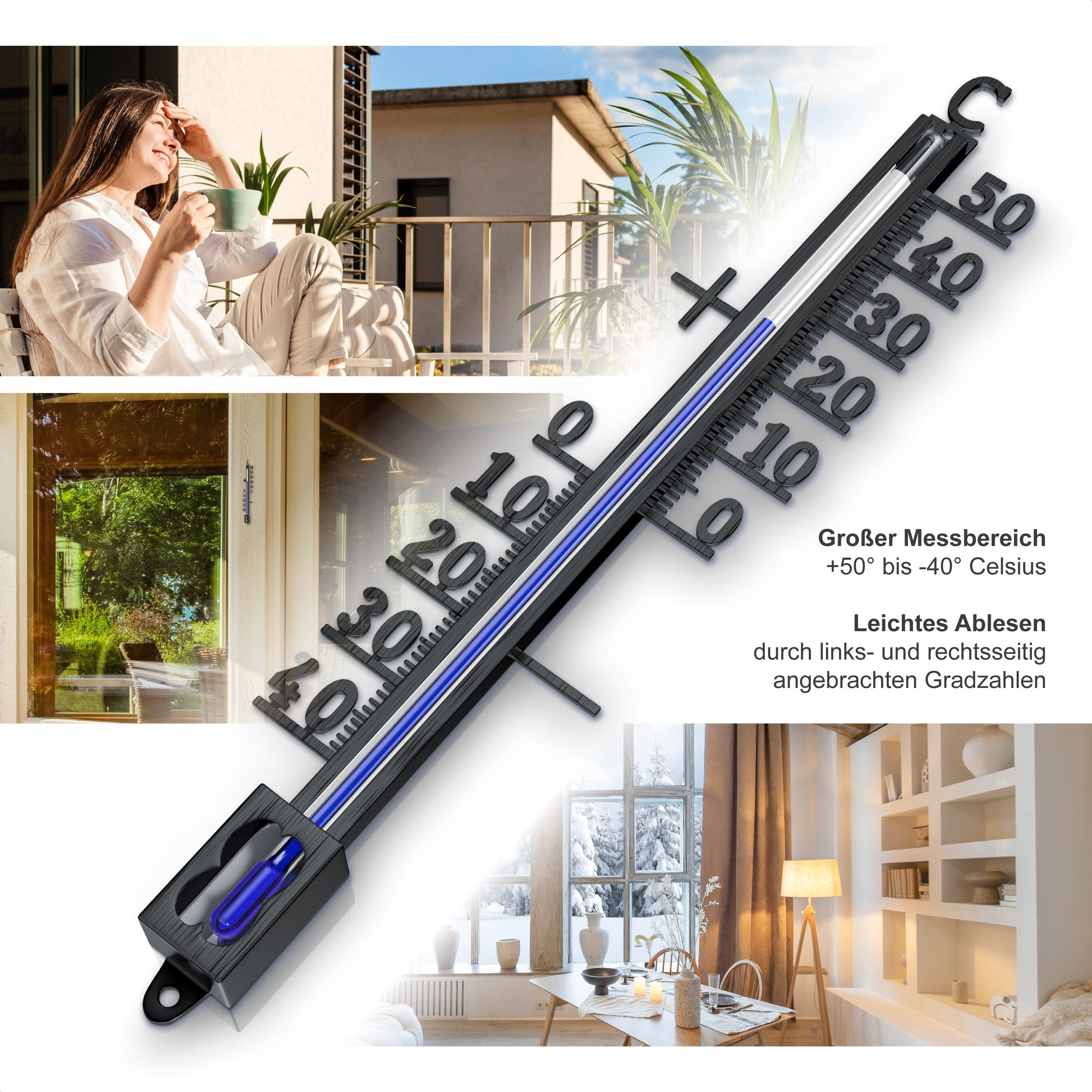BEARWARE Analoges Thermometer aus Metall, Außenthermometer wetterfest, Außenwetterstation (Montagematerial, Messbereich -40° bis +50° C – klassisches Design)