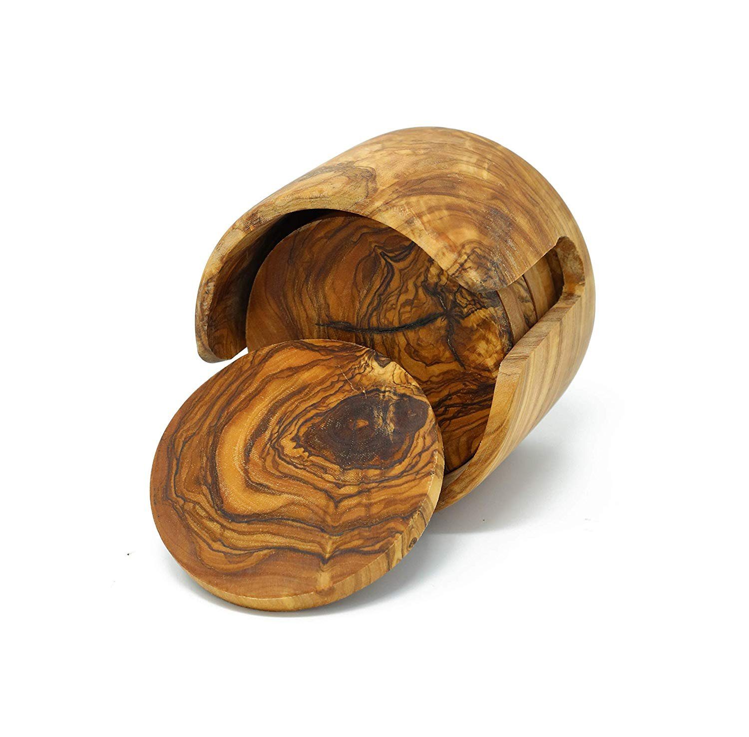 Benera Getränkeuntersetzer Olivenholz Untersetzer Rund 6er Set ca. 8,5 CM – Bild 4 von 5