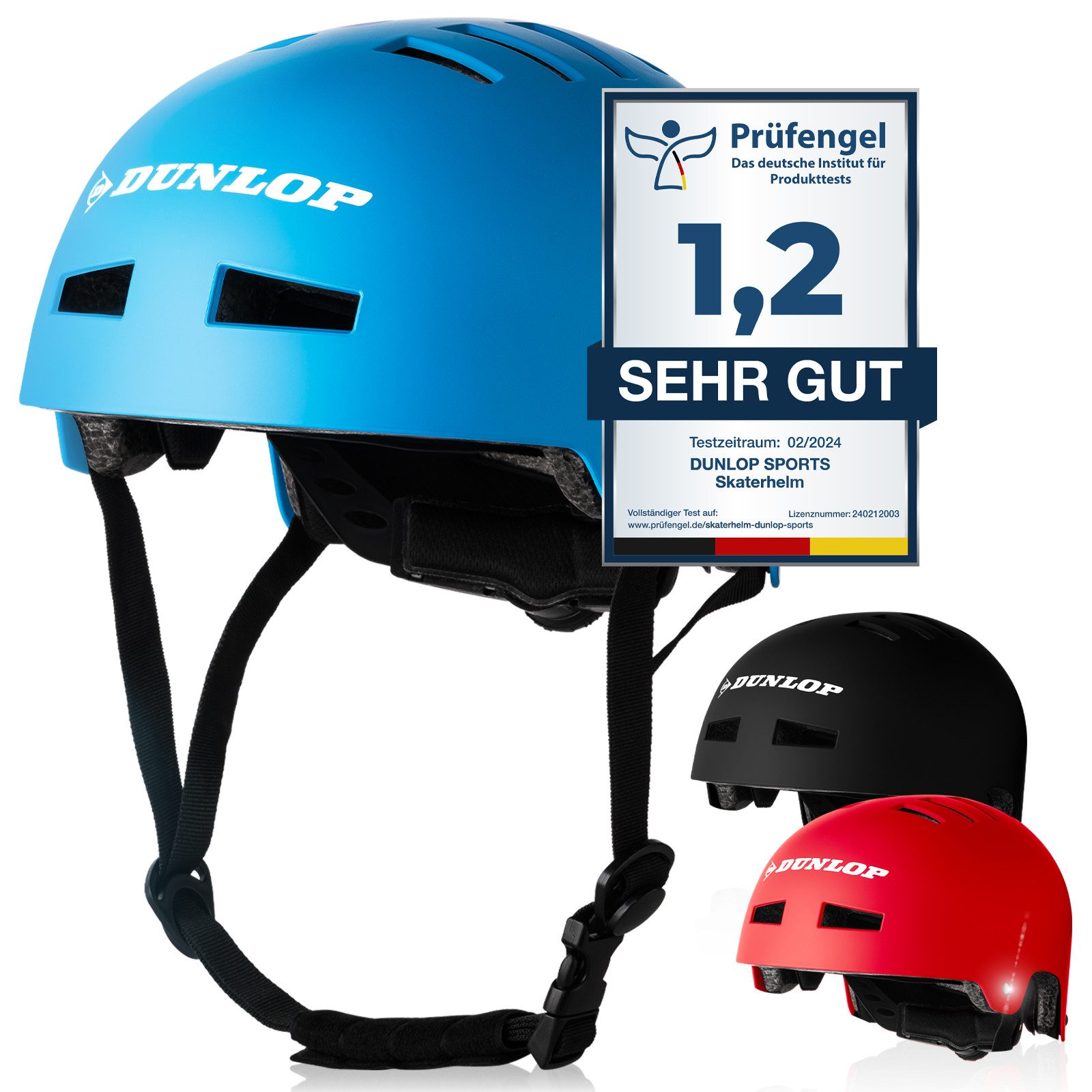 Dunlop Fahrradhelm Fahrradhelm Skaterhelm Helm S-L, Test Sehr Gut - Leichter robuster Allrounder Helm, Schnellverschluss