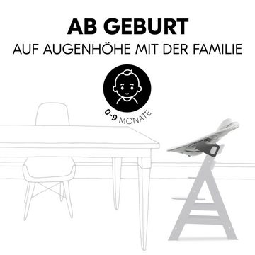 Hauck Hochstuhl Alpha Plus Grey Newborn Set Light Grey, Holz Babystuhl ab Geburt inkl. Aufsatz für Neugeborene & Sitzauflage
