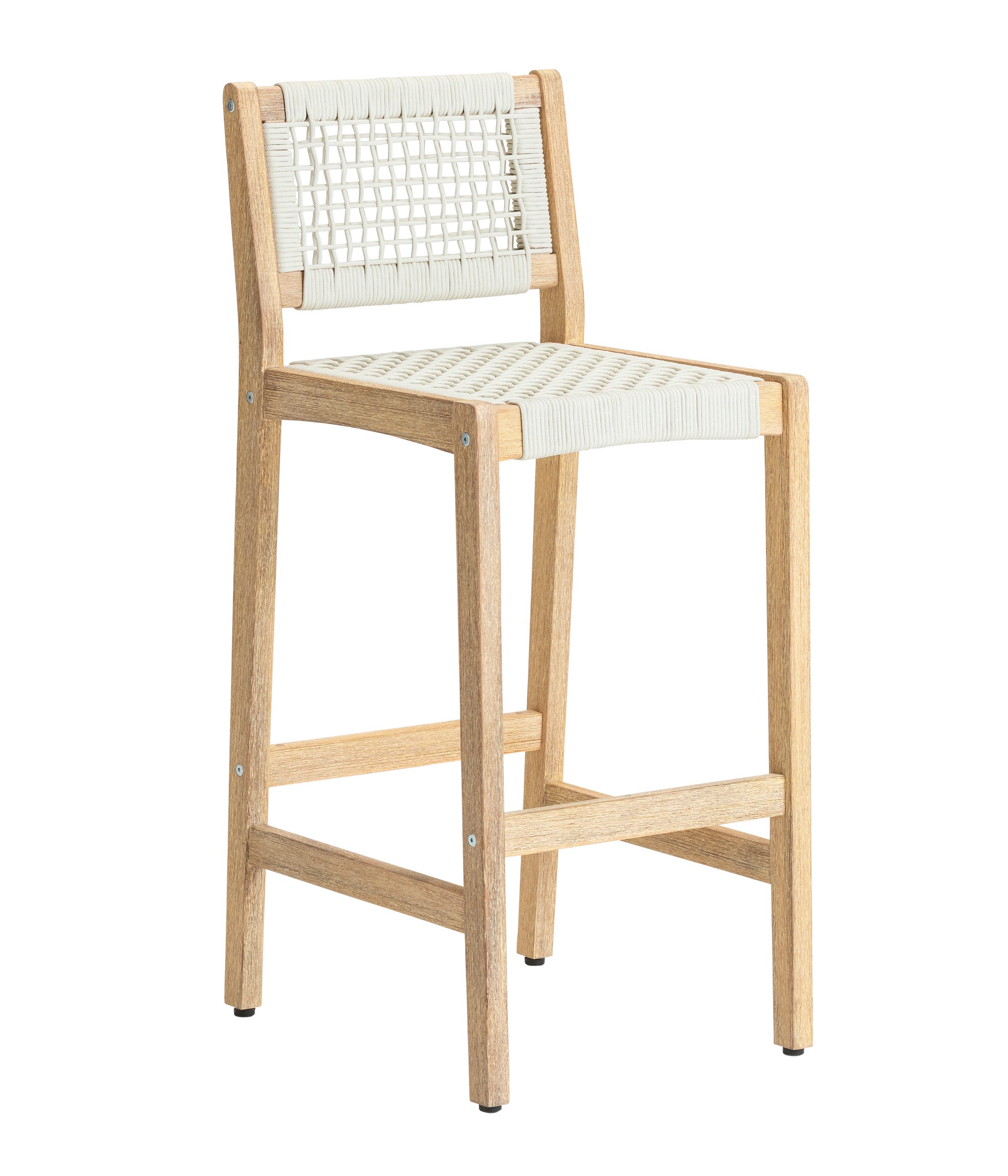 Dehner Gartenstuhl Barstuhl Mauritius, für Stehtische, 39 x 52.5 x 107 cm, Akazie, Sitzfläche und Lehne aus Rope, edles Teak-Finish, sehr stabil