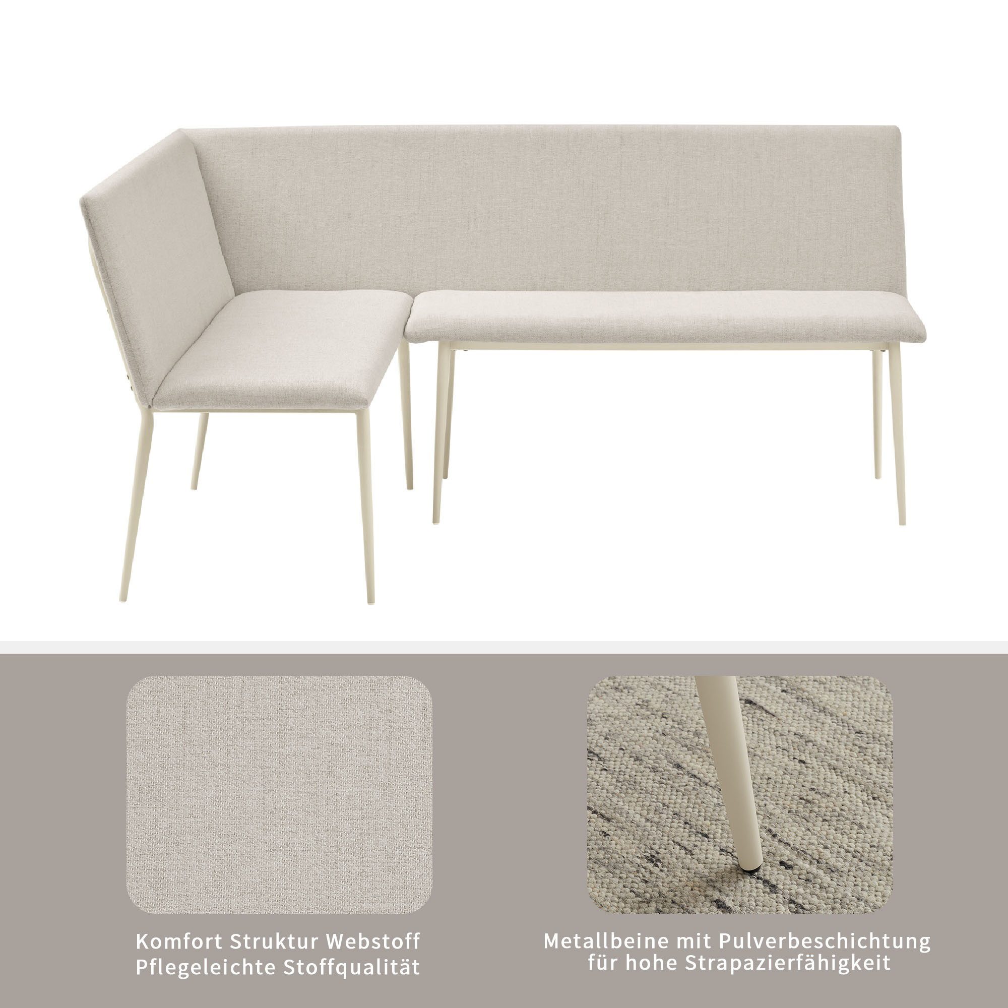 OTTO home Eckbank Cassy, pflegeleichter Strukturstoff, Metallgestell, FSC-zertifiziertes Holz