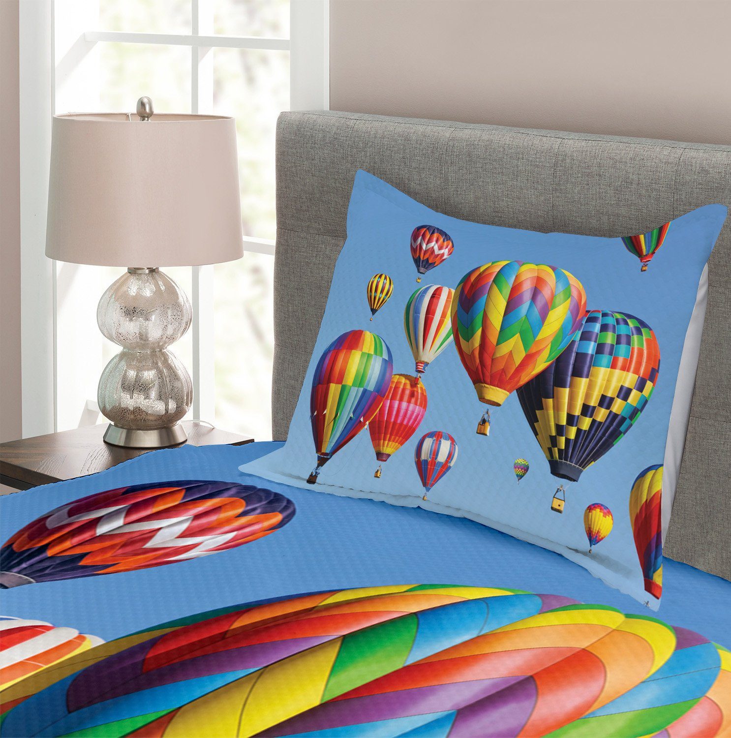 Abakuhaus, Ballon Luft-Reisen Tagesdecke mit Set Kissenbezügen Bunte Waschbar,