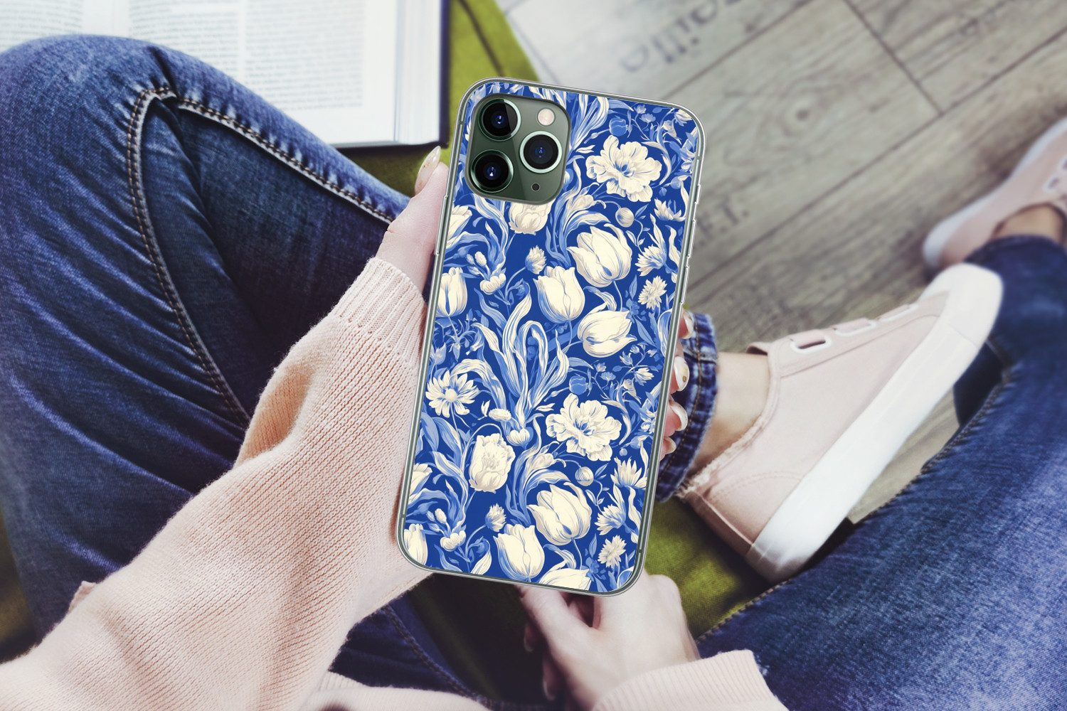 MuchoWow Handyhülle für Apple iPhone 11 Pro Max Blumen - Delfter Blau - Muster - Tulpe, Smartphone-Bumper, Print, Handy Schutzhülle Dünn