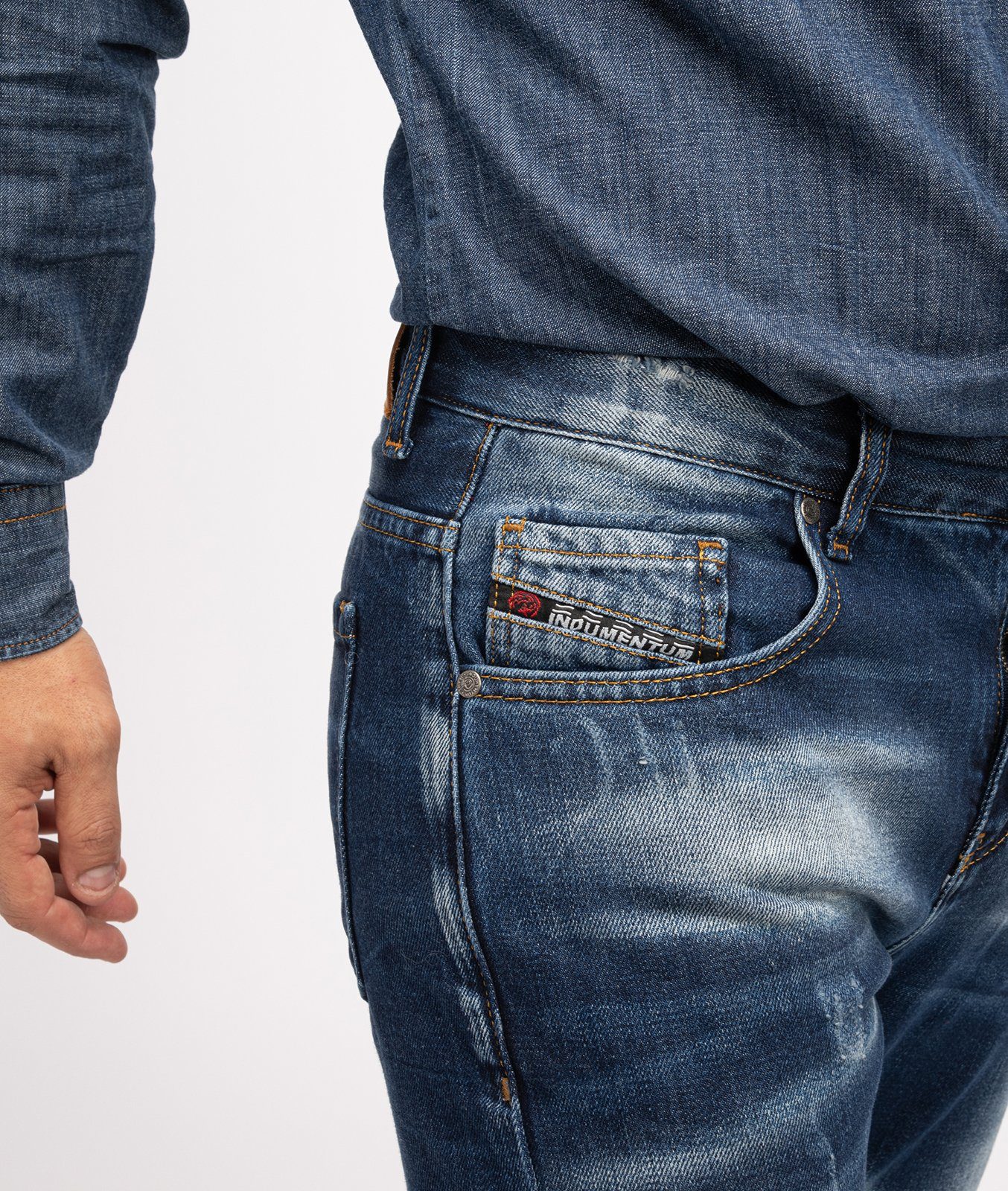 Indumentum Stonewashed Dunkelblau Jeans IR-503 Regular-fit-Jeans Herren