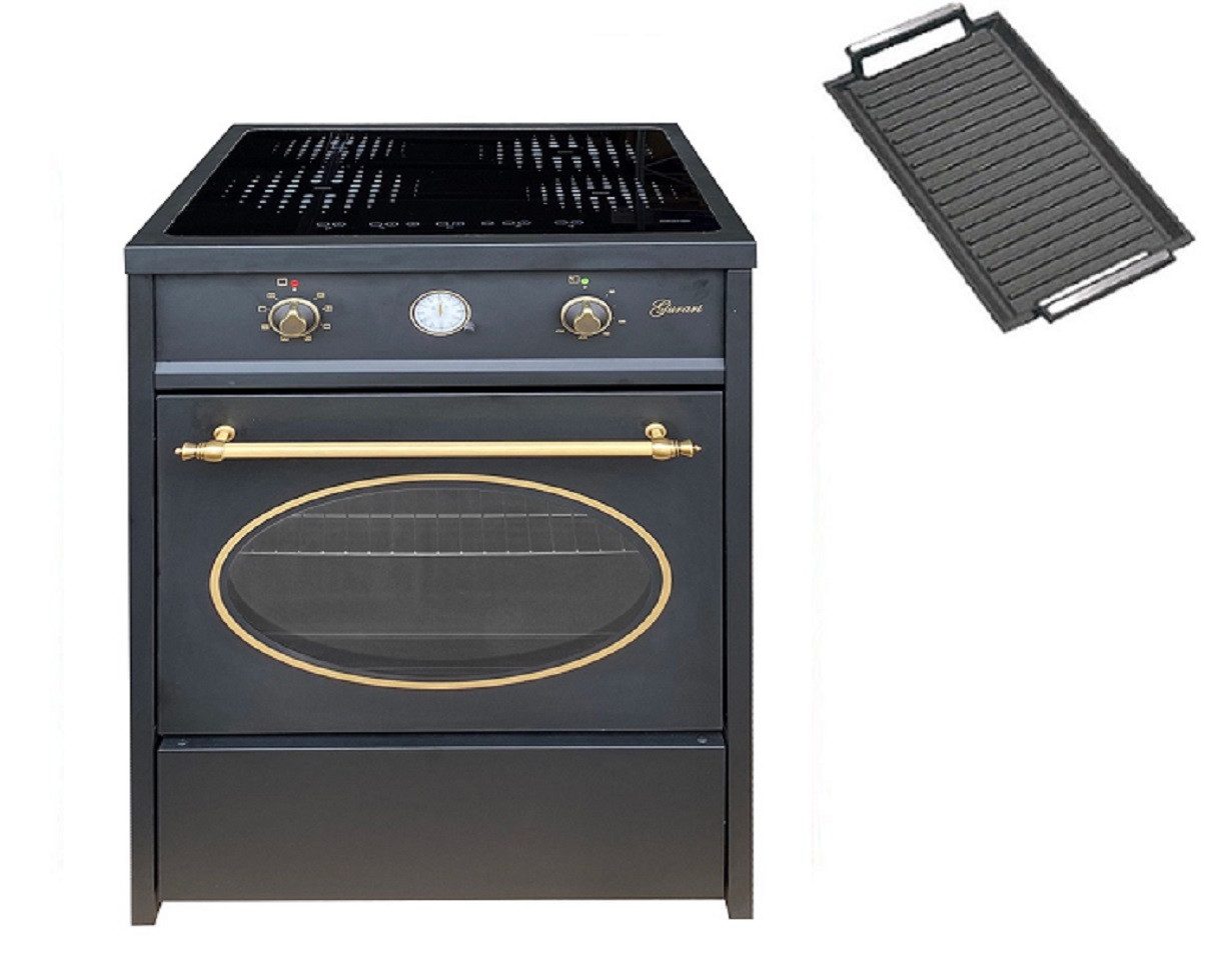 GURARI Induktions-Standherd 60 cm, 60 L Retro Range Coocker in Schwarz GCH E 612+Grillplatte, Standherd mit Induktionskochfeld, mit 1-fach-Teleskopauszug
