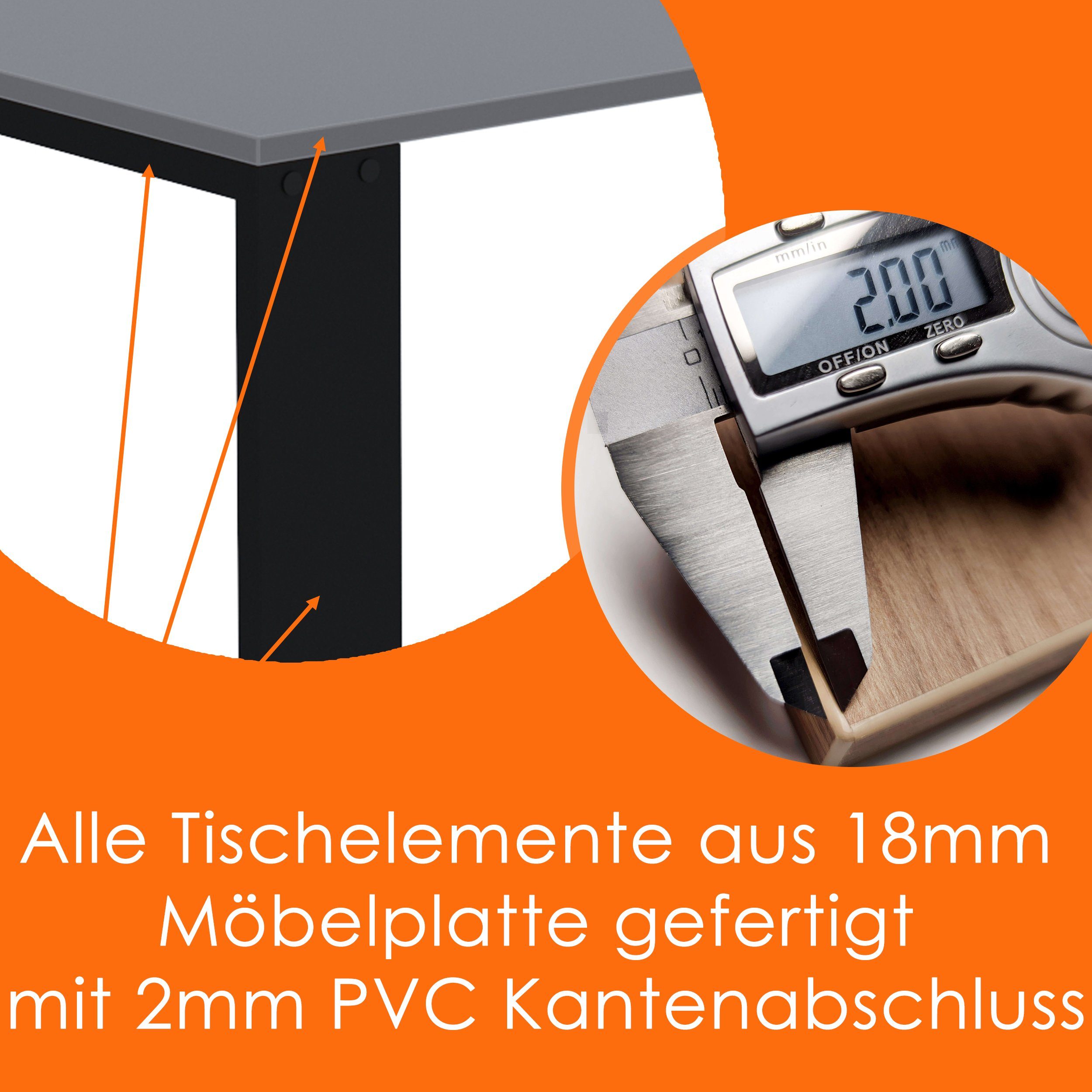 AKKE Esstisch, Esszimmertisch LOFT Bürotisch Graphite Light Schwarze Küchentisch 2mm-PVC Beinen