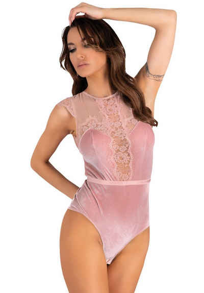 Livco Corsetti Fashion Body Samt Body mit Spitze - rosa