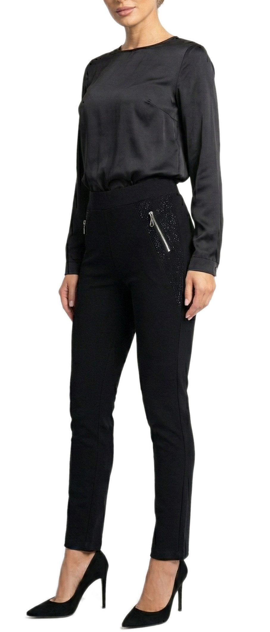 dy_mode Stoffhose Damen Stoffhose mit Glitzer Elegante Freizeithose Stretchhose in Unifarbe, Middle Waist, mit elastischem Bund, mit Glitzer