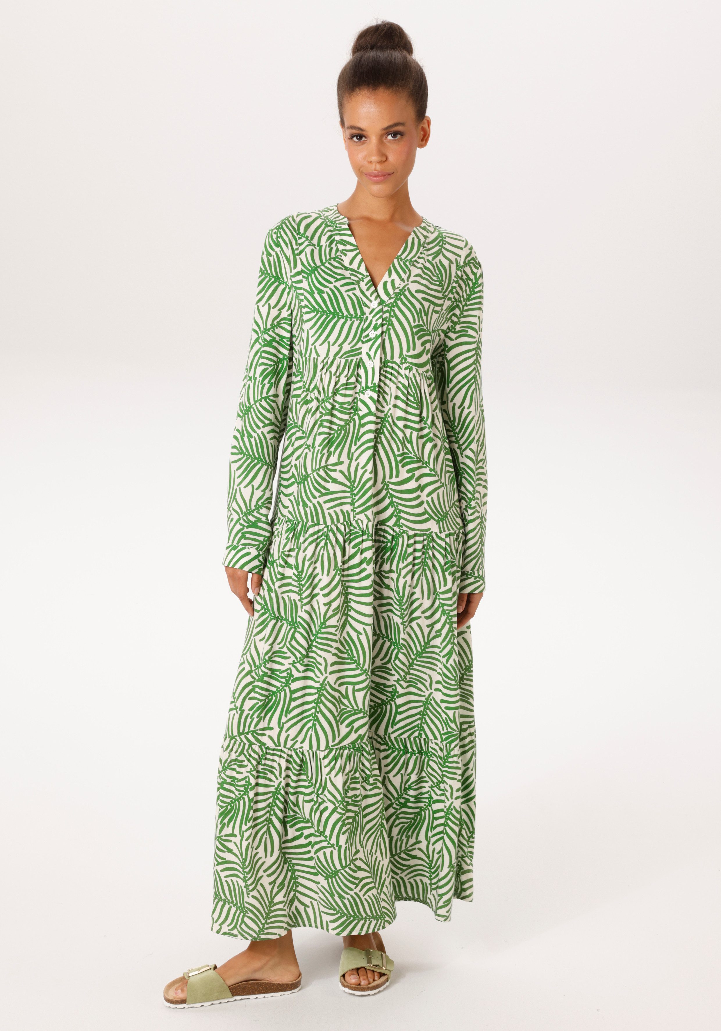 Aniston CASUAL Maxikleid mit großflächigen, grafischen Blättern bedruckt - günstig online kaufen