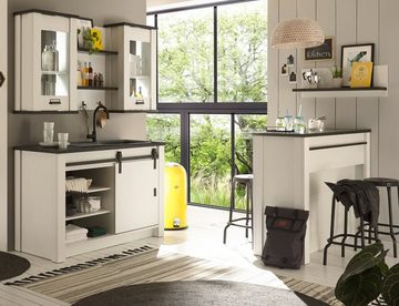 Furn.Design Küchenbuffet Stove (Küche in weiß Pinie und Anthrazit, 6-St., Set Landhaus) mit Soft-Close