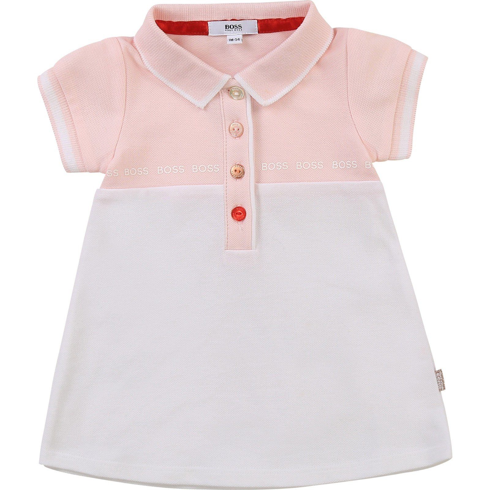 Boss Kidswear Polokleid Boss Kidswear Baby Kleid Polokleid rosa weiß rosegold Logo
