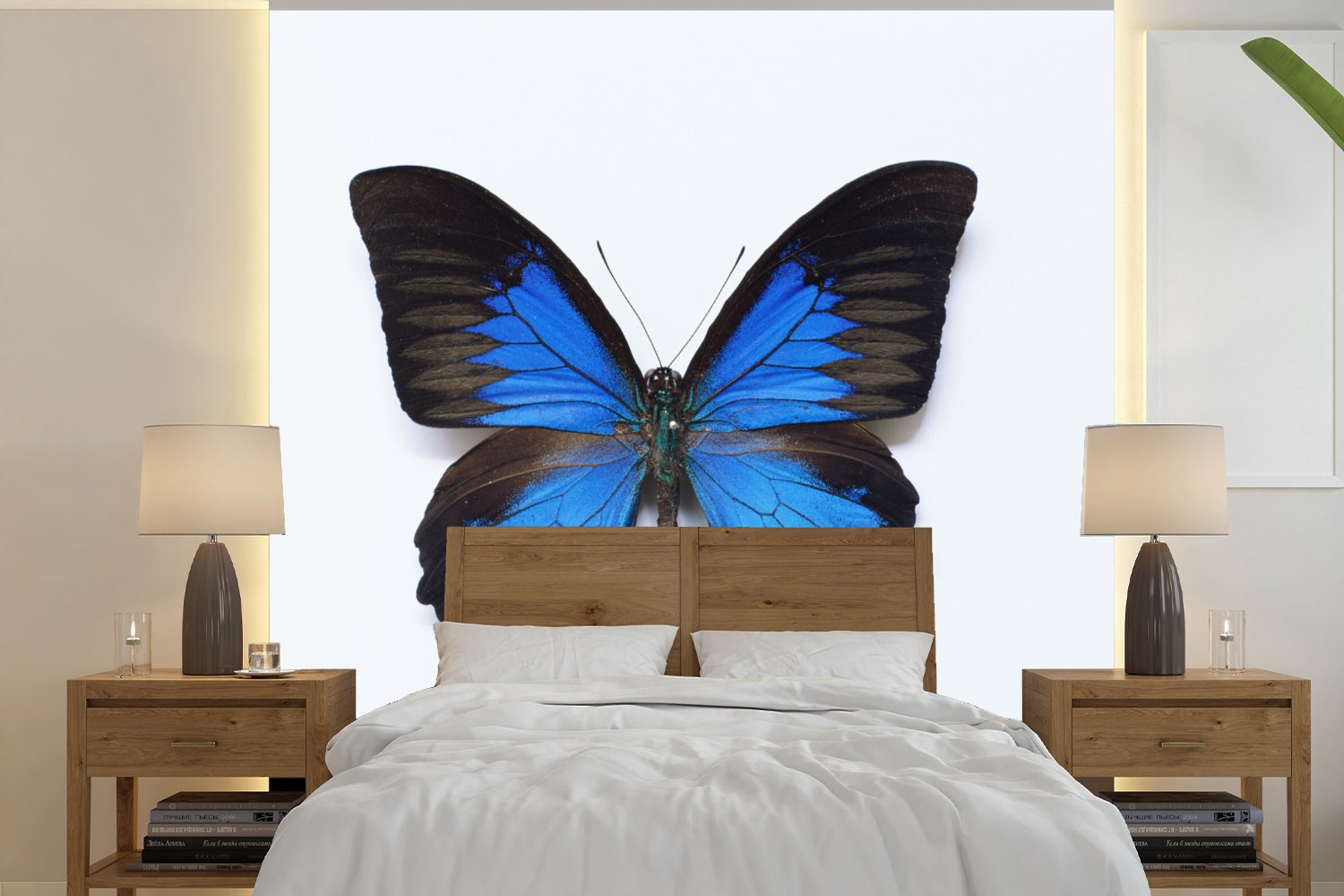 MuchoWow Fototapete Schmetterling - Insekten - Blau, Matt, bedruckt, (5 St), Vinyl Tapete für Wohnzimmer oder Schlafzimmer, Wandtapete