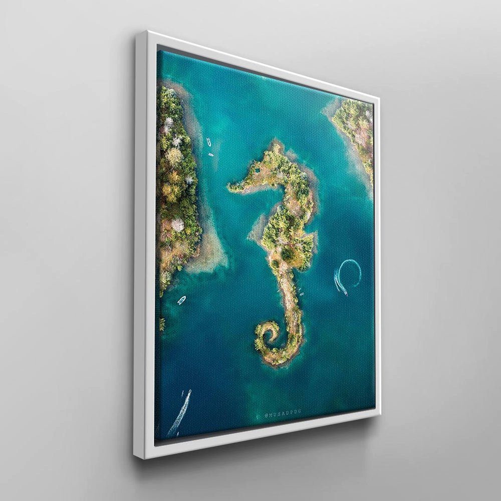 Leinwandbild, weißer Wandbild von DOTCOMCANVAS® Seepferdchen Rahmen