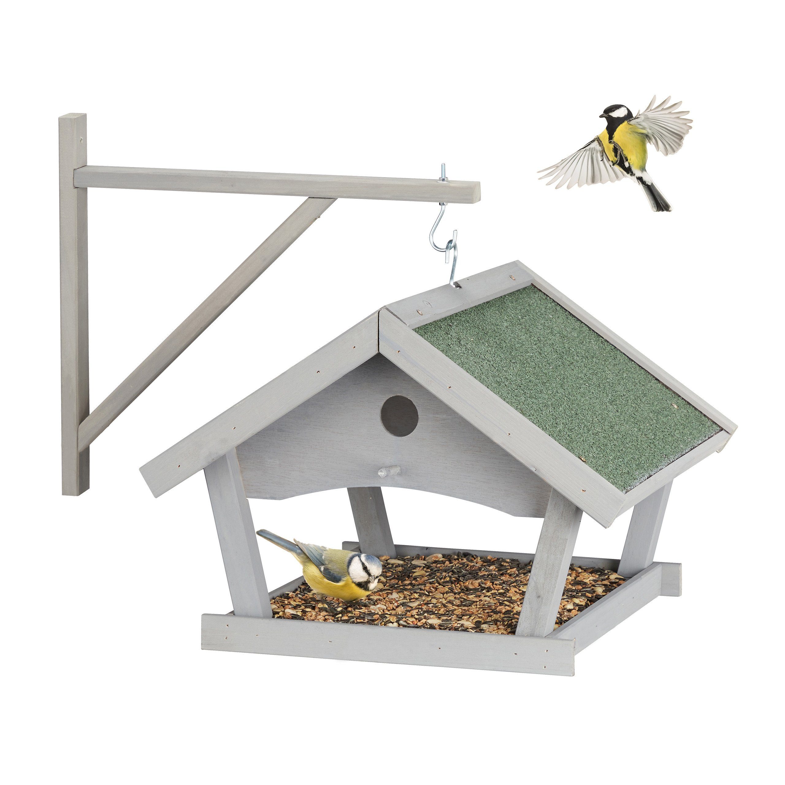 relaxdays Vogelhaus Graues Vogelfutterhaus zur Wandmontage günstig online kaufen