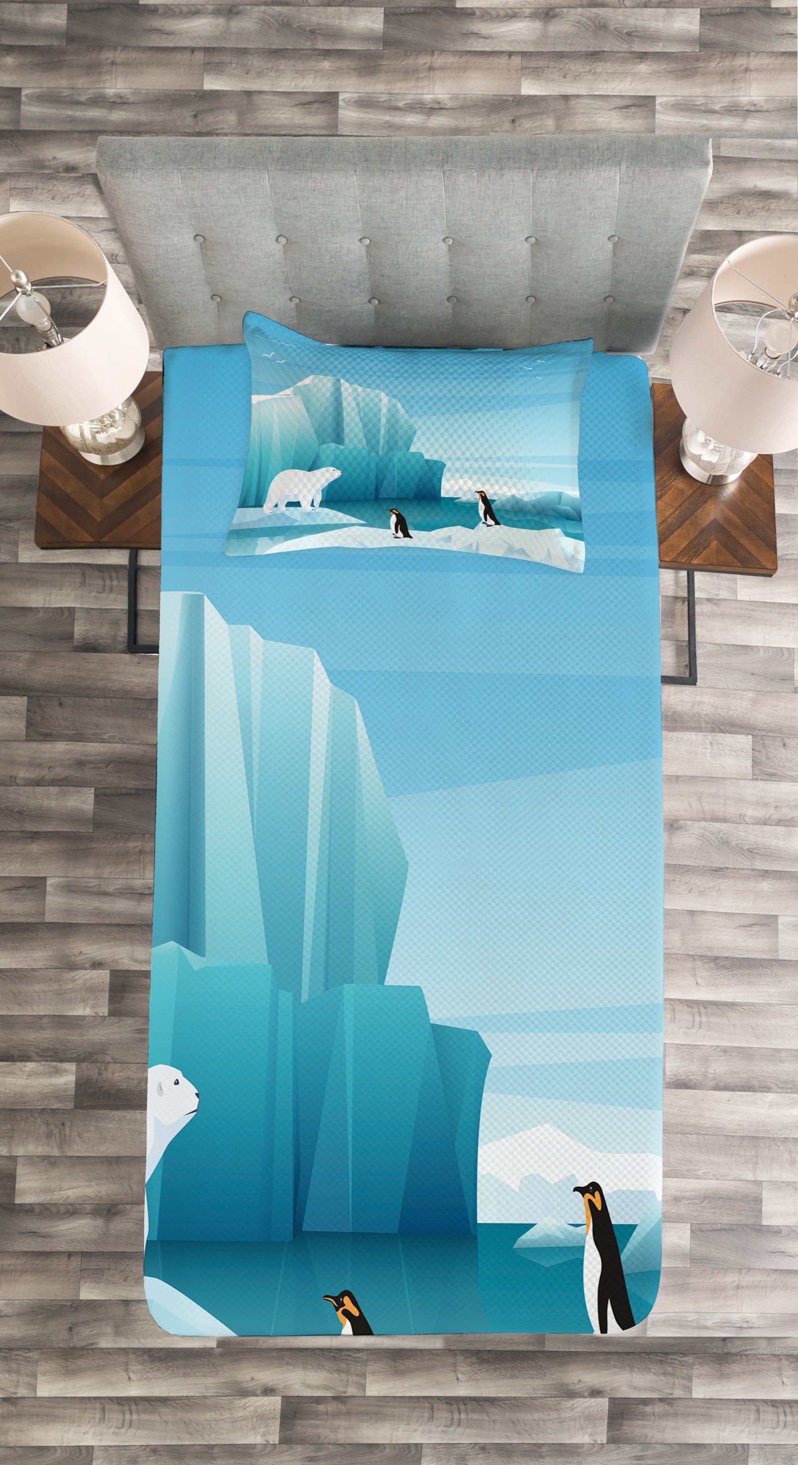 Set Cartoon Abakuhaus, Arktis mit Nordpol Tagesdecke Kissenbezügen Waschbar,